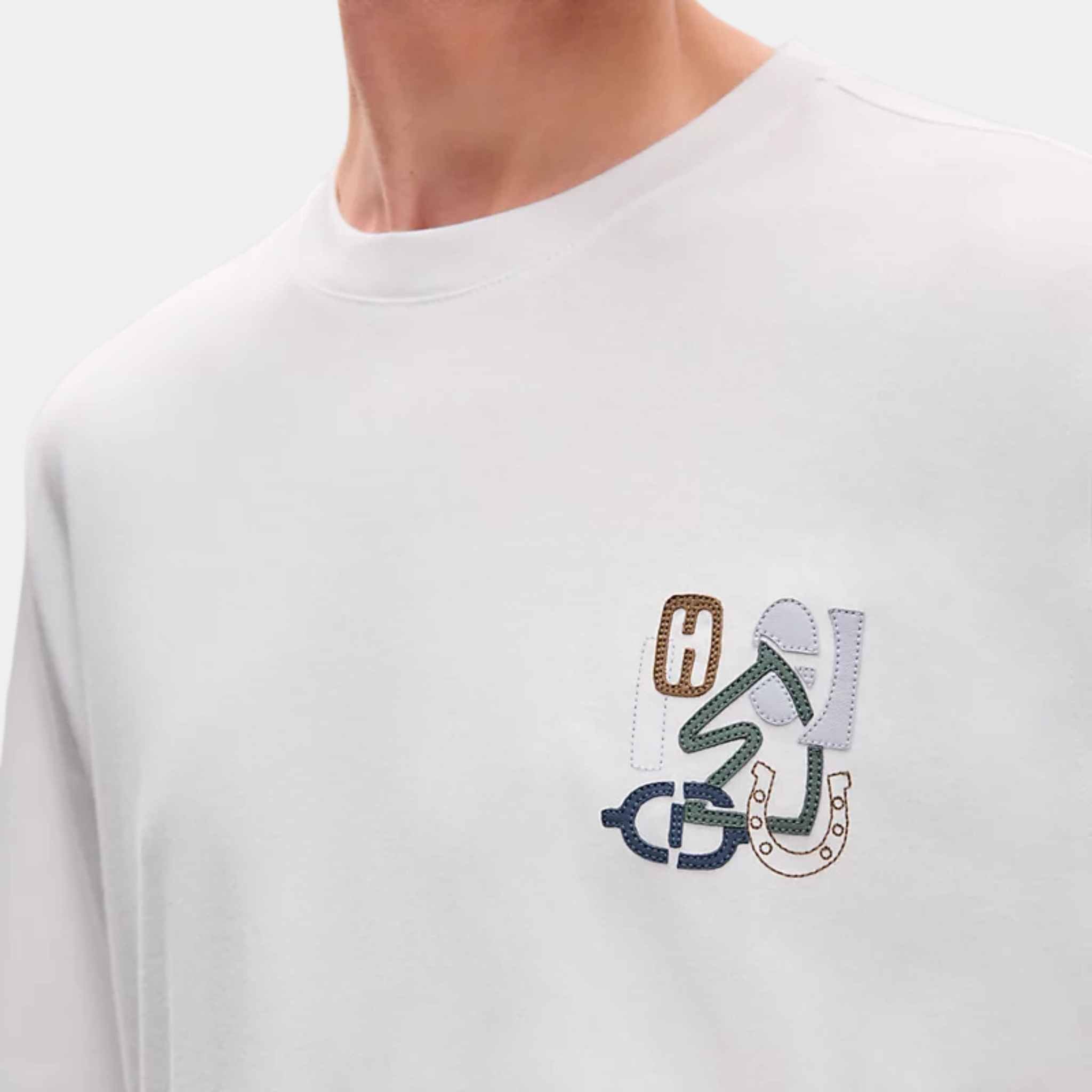 H Puzzle T-shirt With Leather Detail Blanc