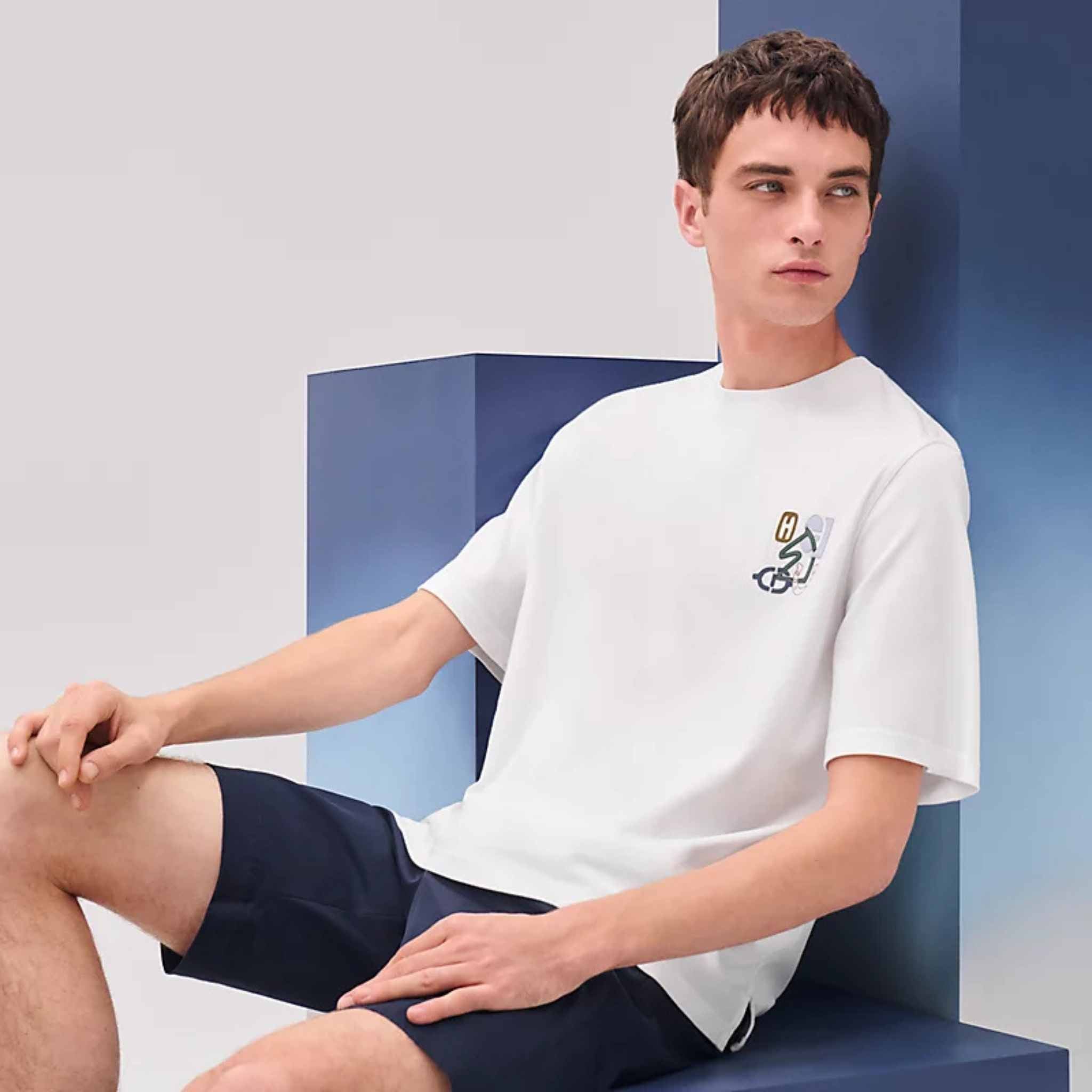 H Puzzle T-shirt With Leather Detail Blanc