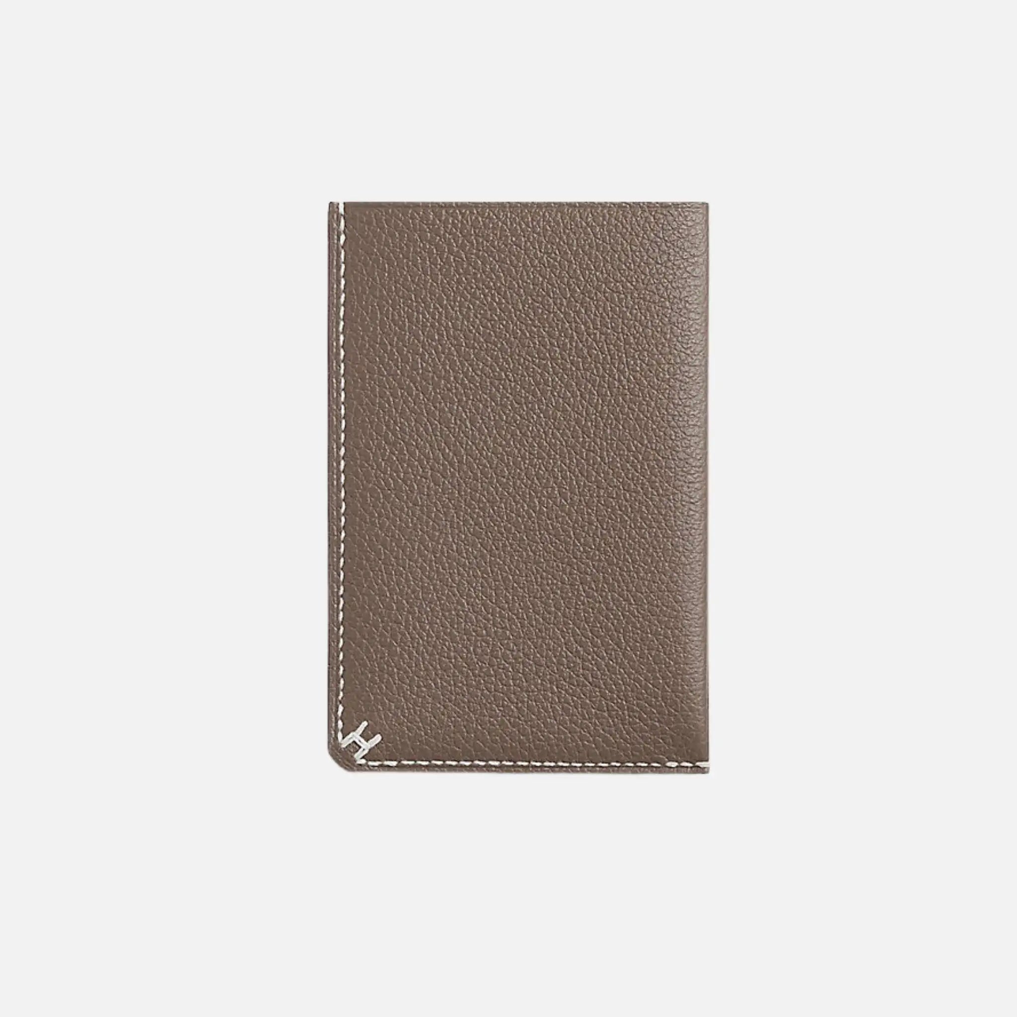 Hermes H Sellier Card Holder Evercolor Calfskin, Etoupe, Front