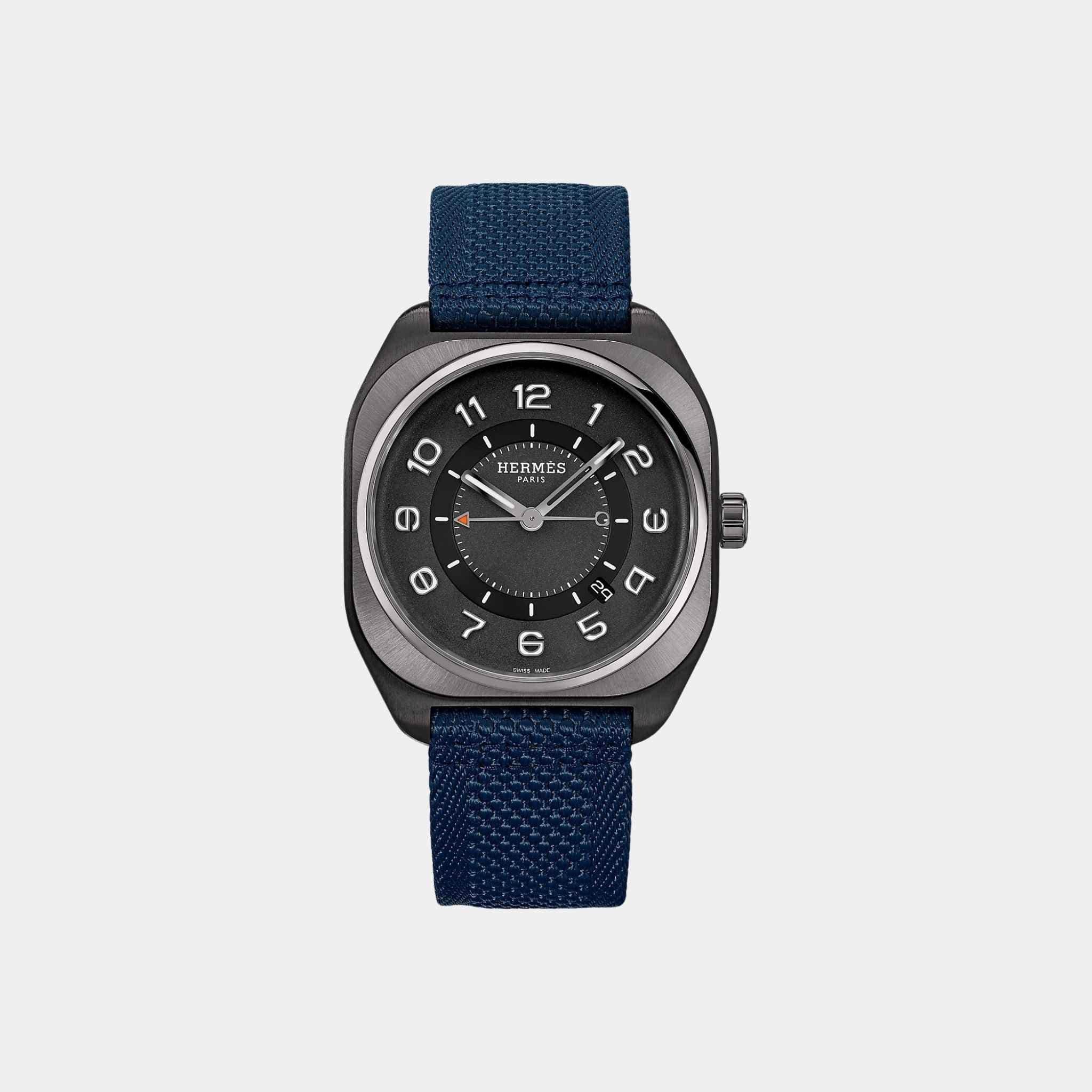 H08 42mm Titanium Watch with Navy Blue Webbing Strap