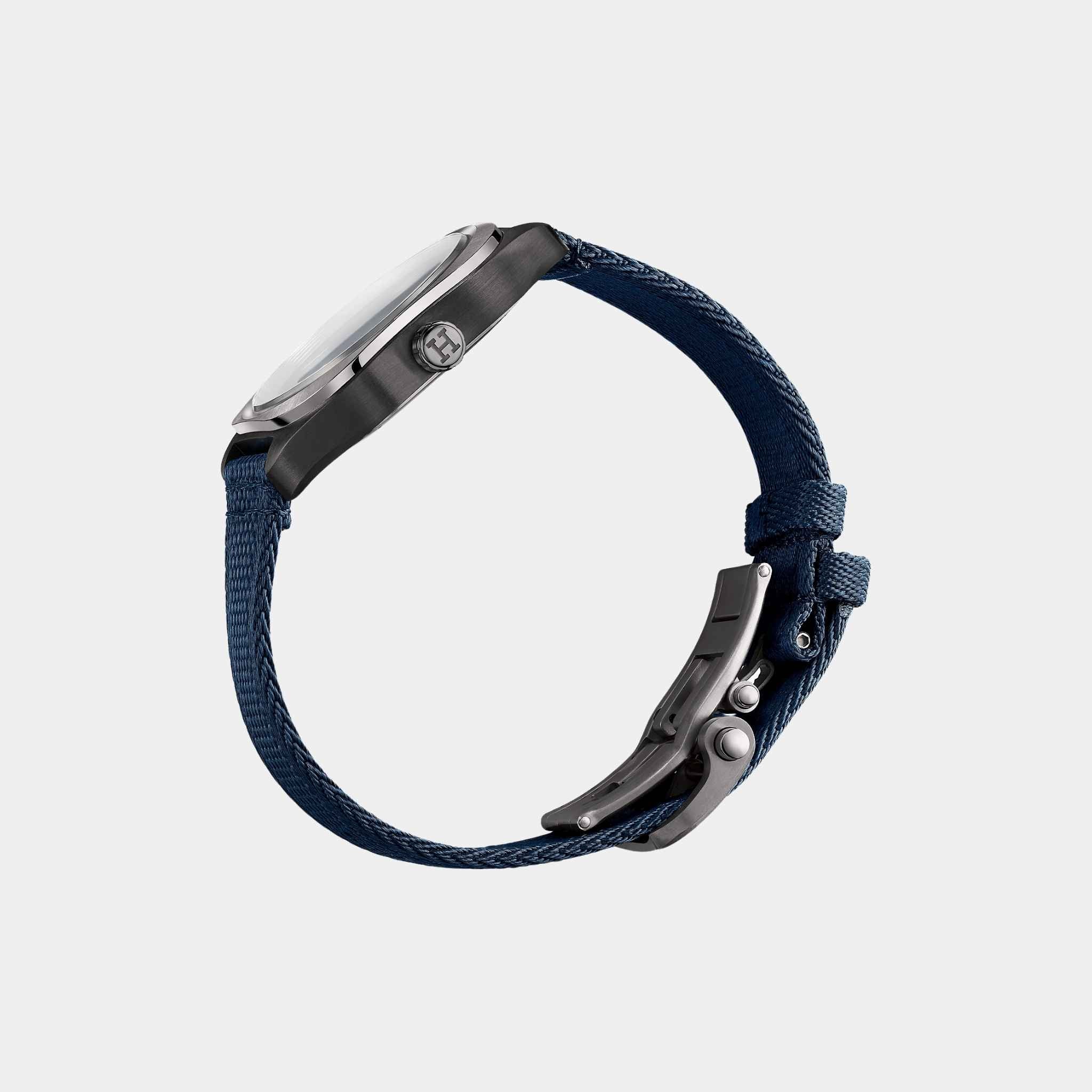 H08 42mm Titanium Watch with Navy Blue Webbing Strap