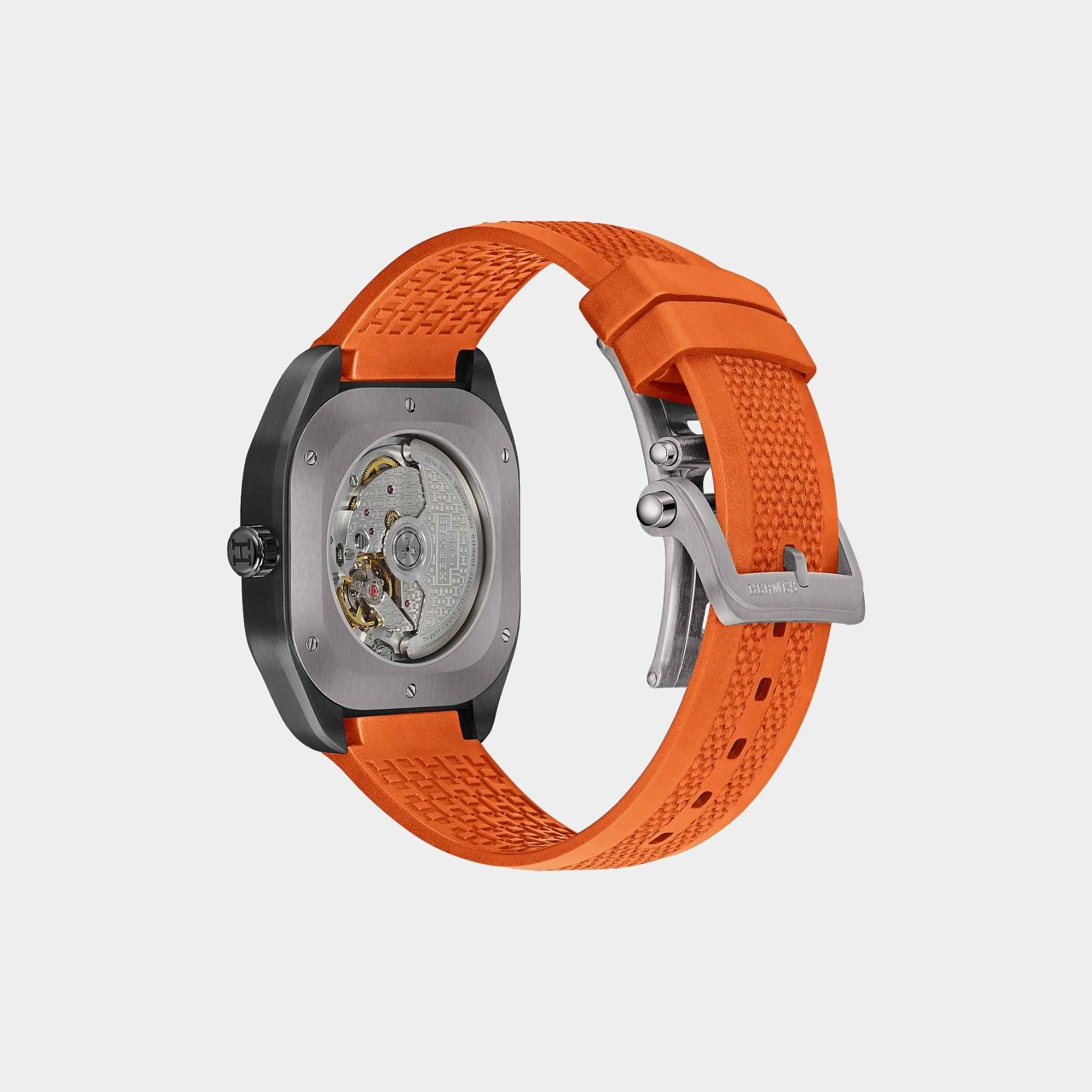 H08 Matte Black Satin-Finish Titanium Watch With Orange Rubber Strap