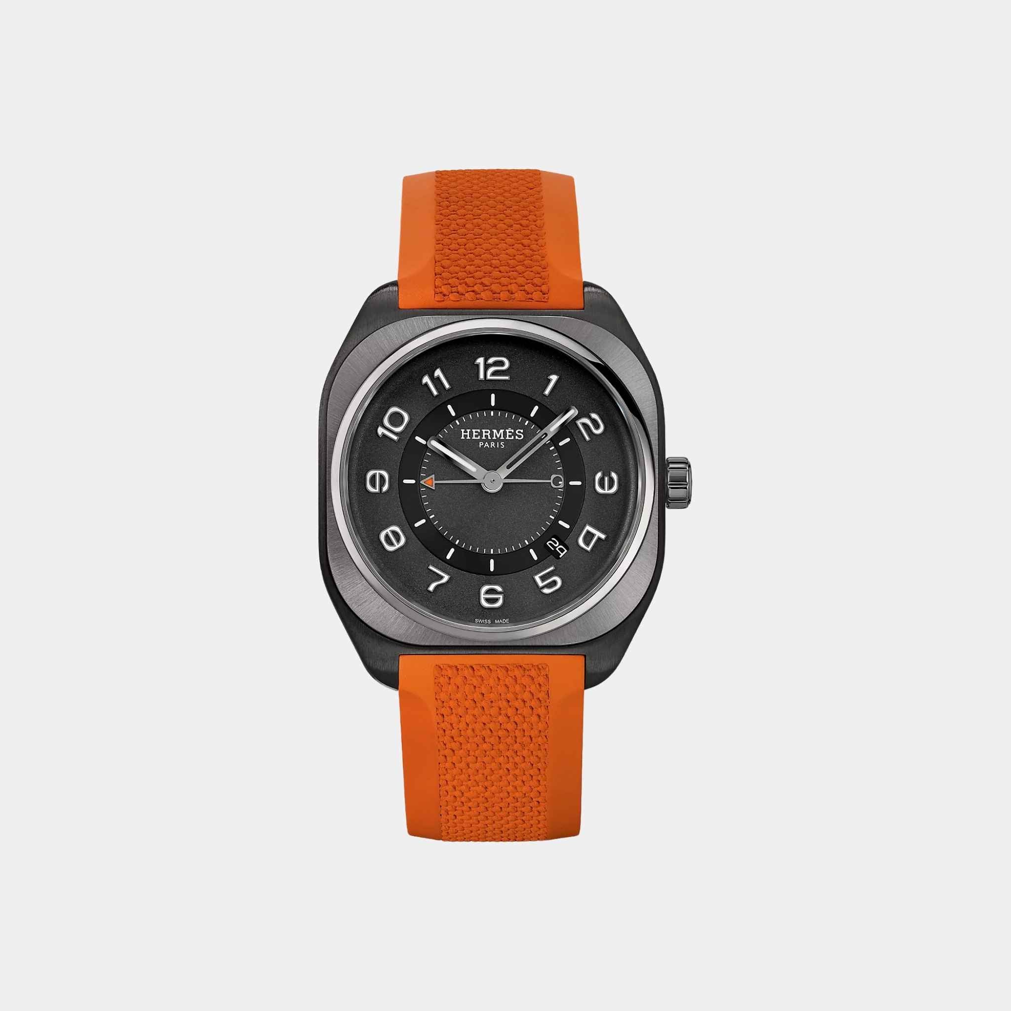 H08 Matte Black Satin-Finish Titanium Watch With Orange Rubber Strap