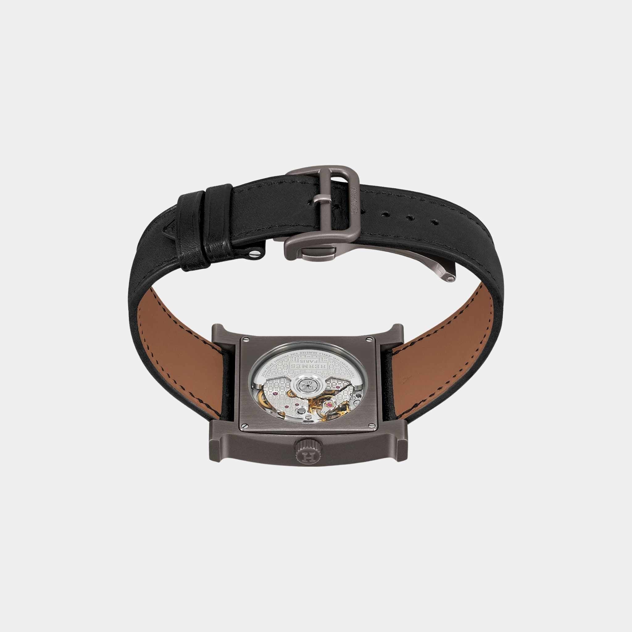 Heure H 34 mm Titanium Watch Black Barenia Calfskin Strap