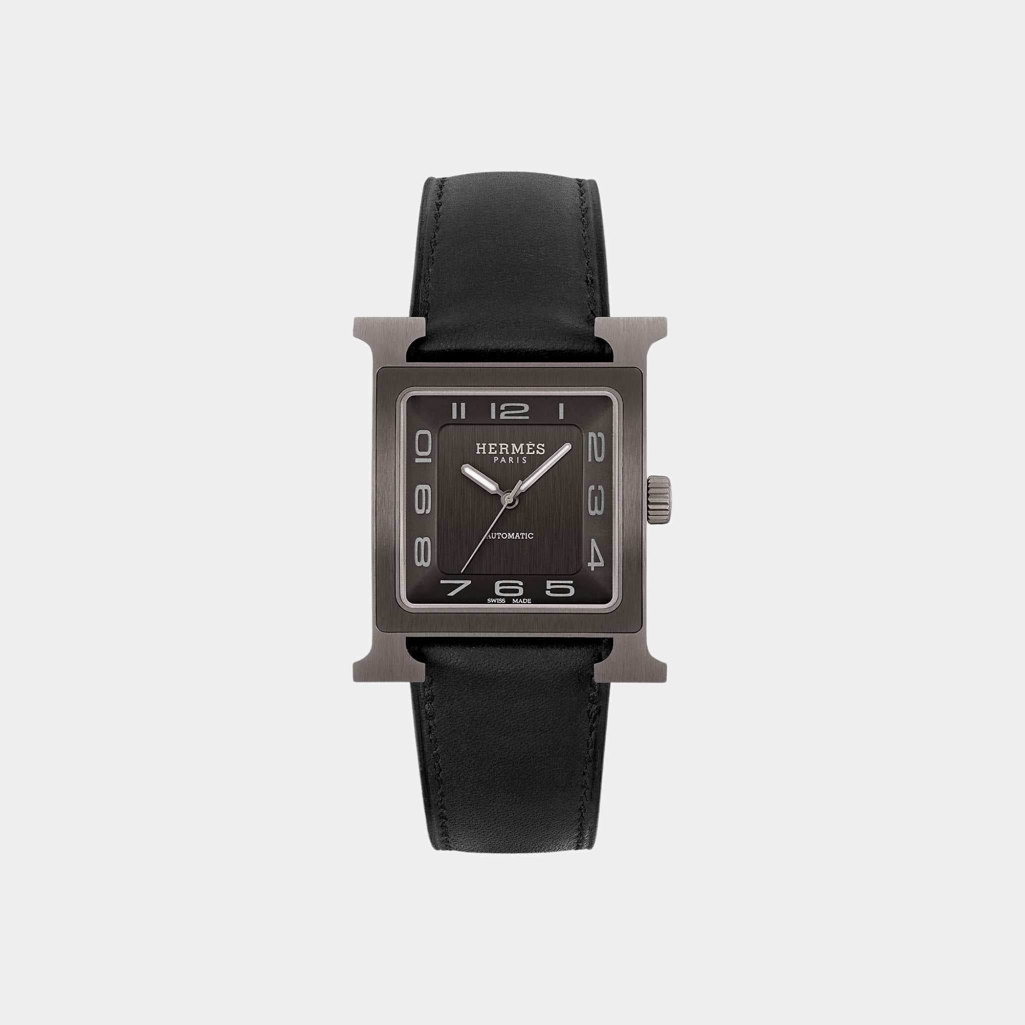 Heure H 34 mm Titanium Watch Black Barenia Calfskin Strap