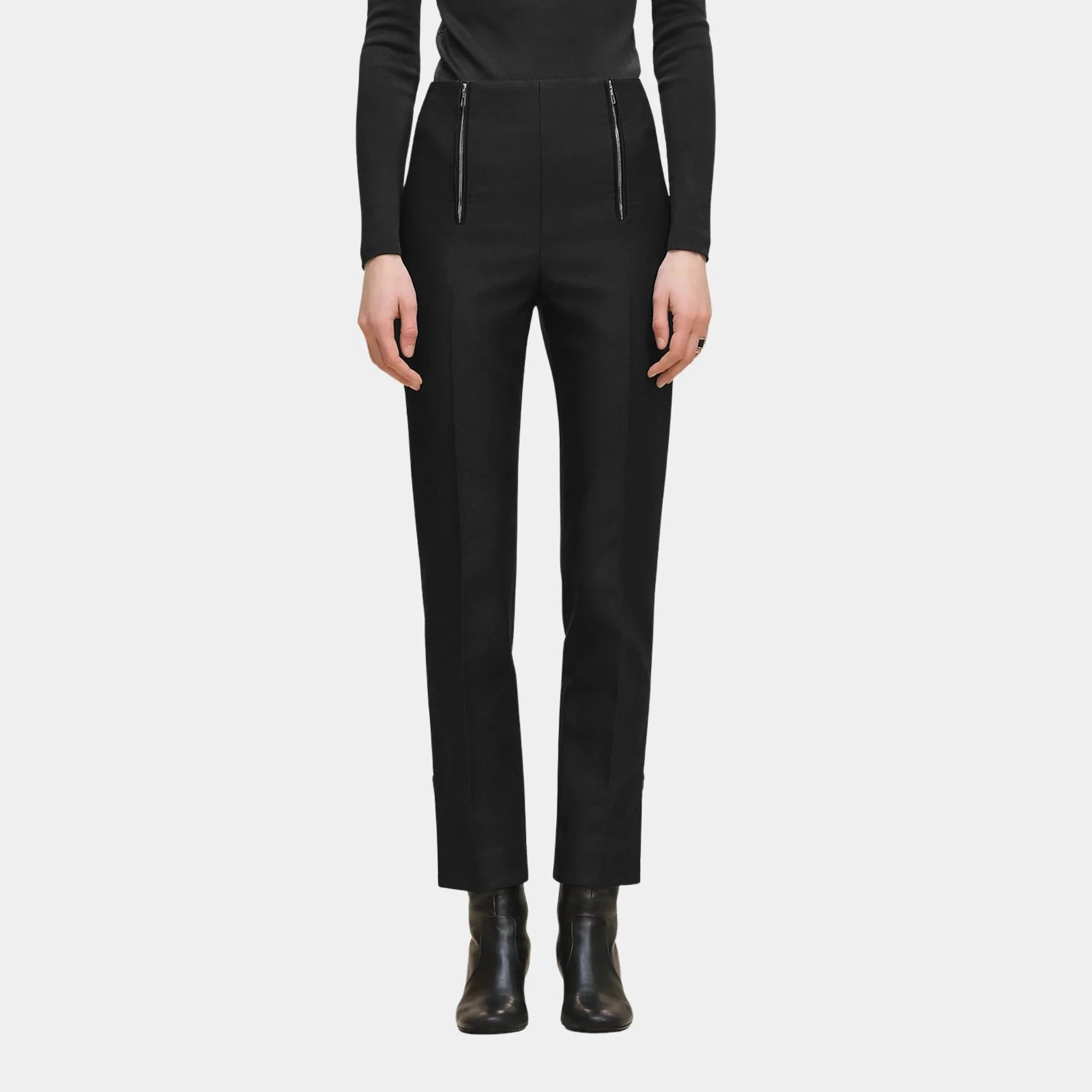 High-waisted Pants in Viscose and Stretch Wool