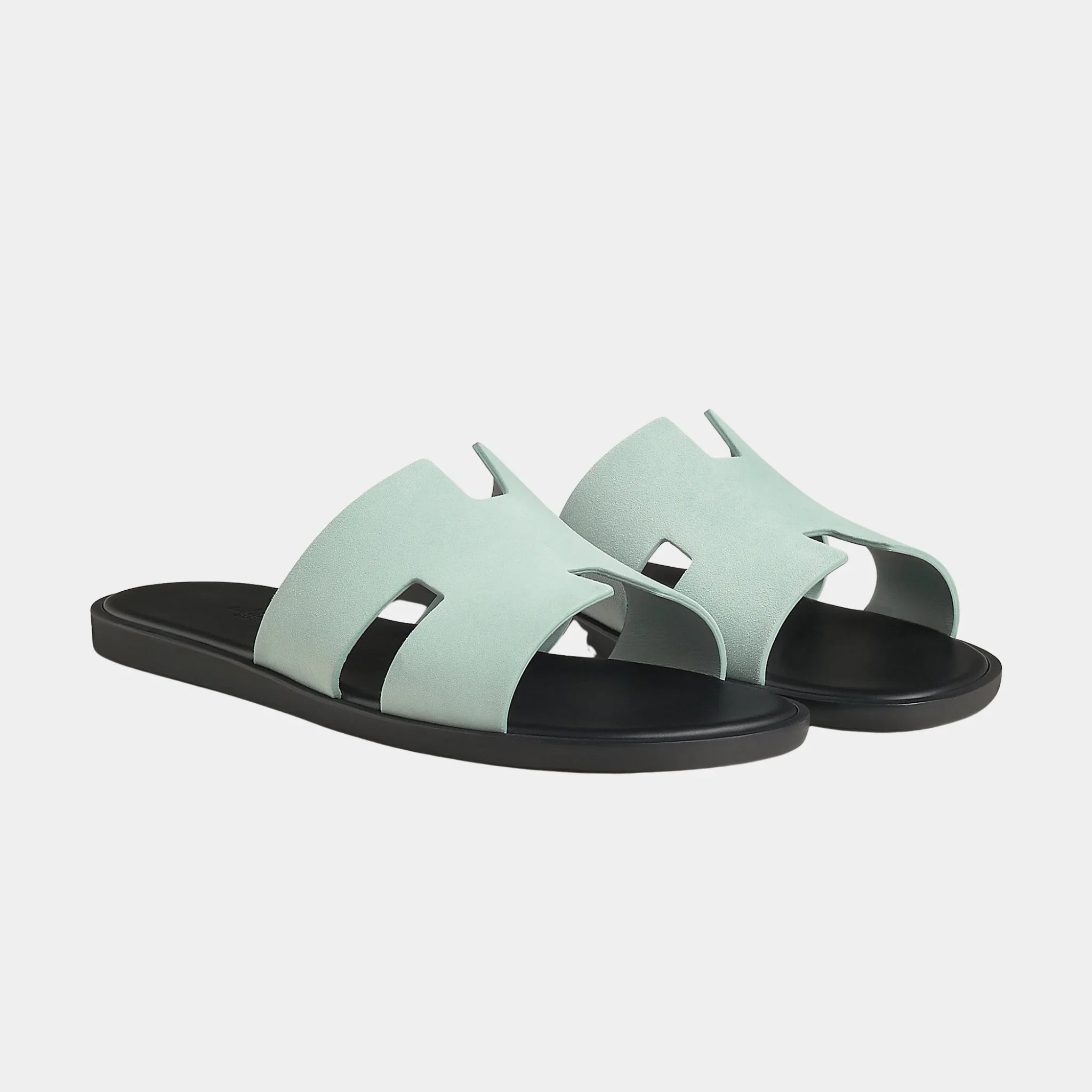 Hermes Izmir Sandal In Suede Goatskin, Bleu Glacier, Front