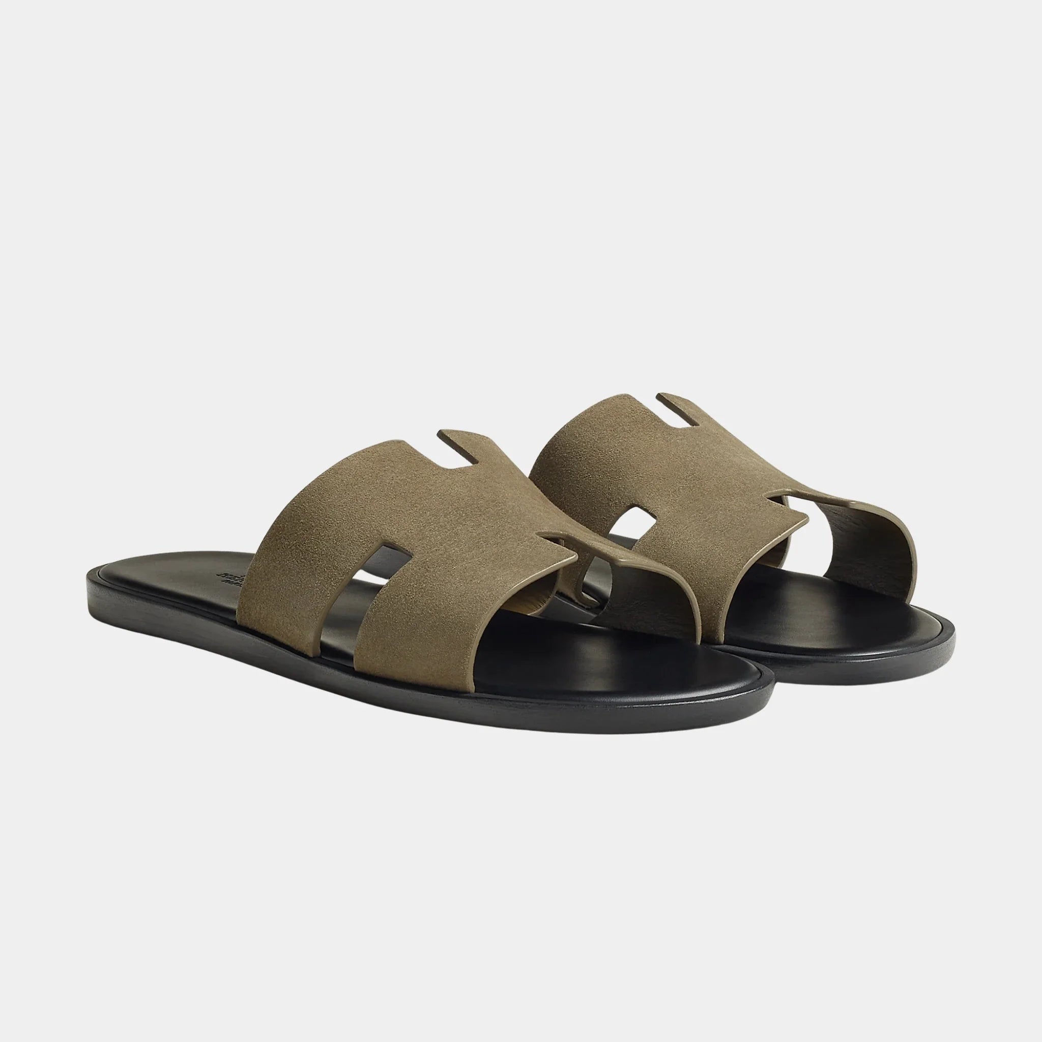 Hermes Izmir Sandal In Suede Goatskin, Vert Toundra, Front