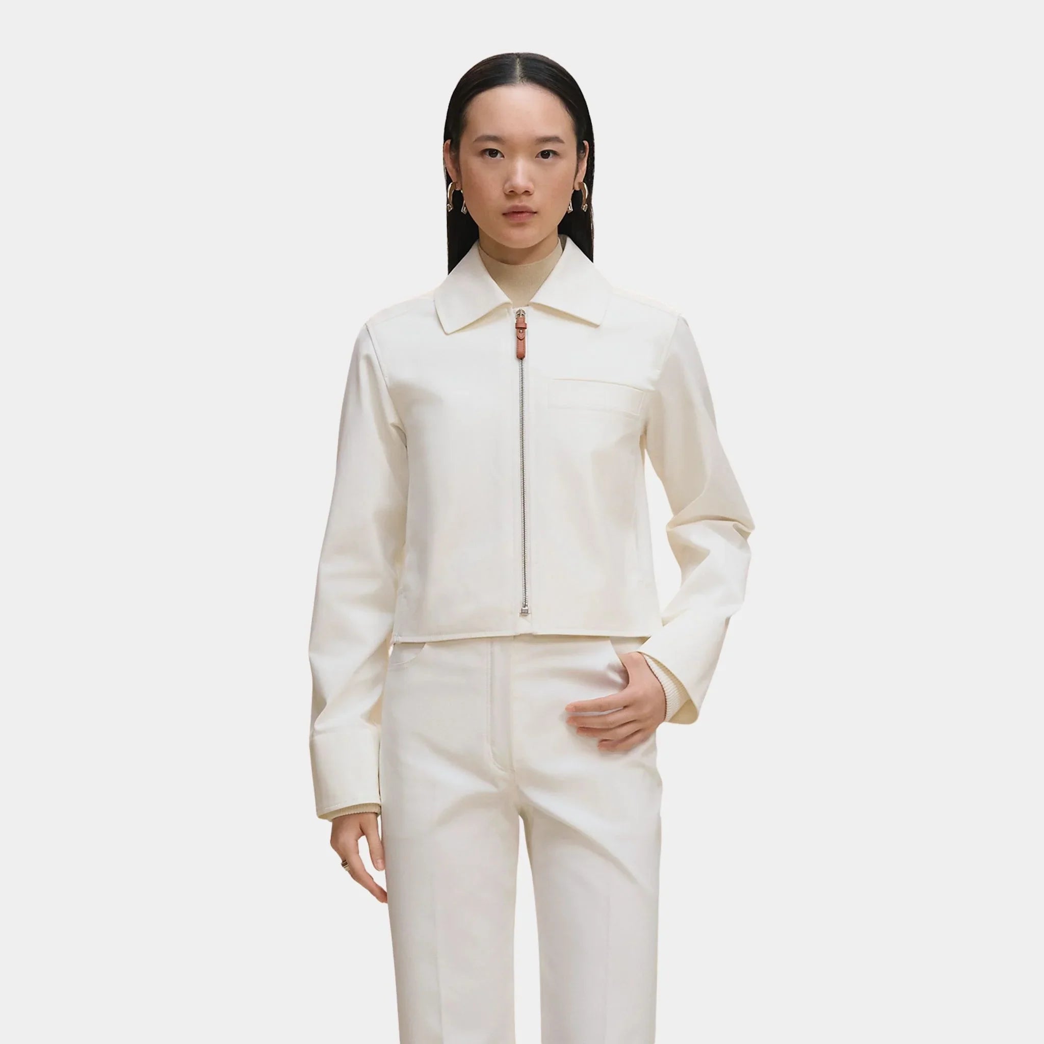 Hermes Jacket in Double Stretch Cotton Twill, Blanc Naturel, Front