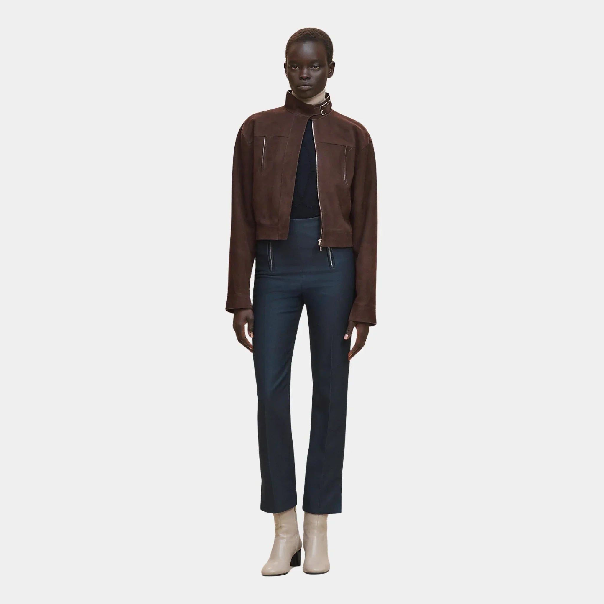 Hermes Jacket in Nubuck Calfskin, Marron Ebene, Front