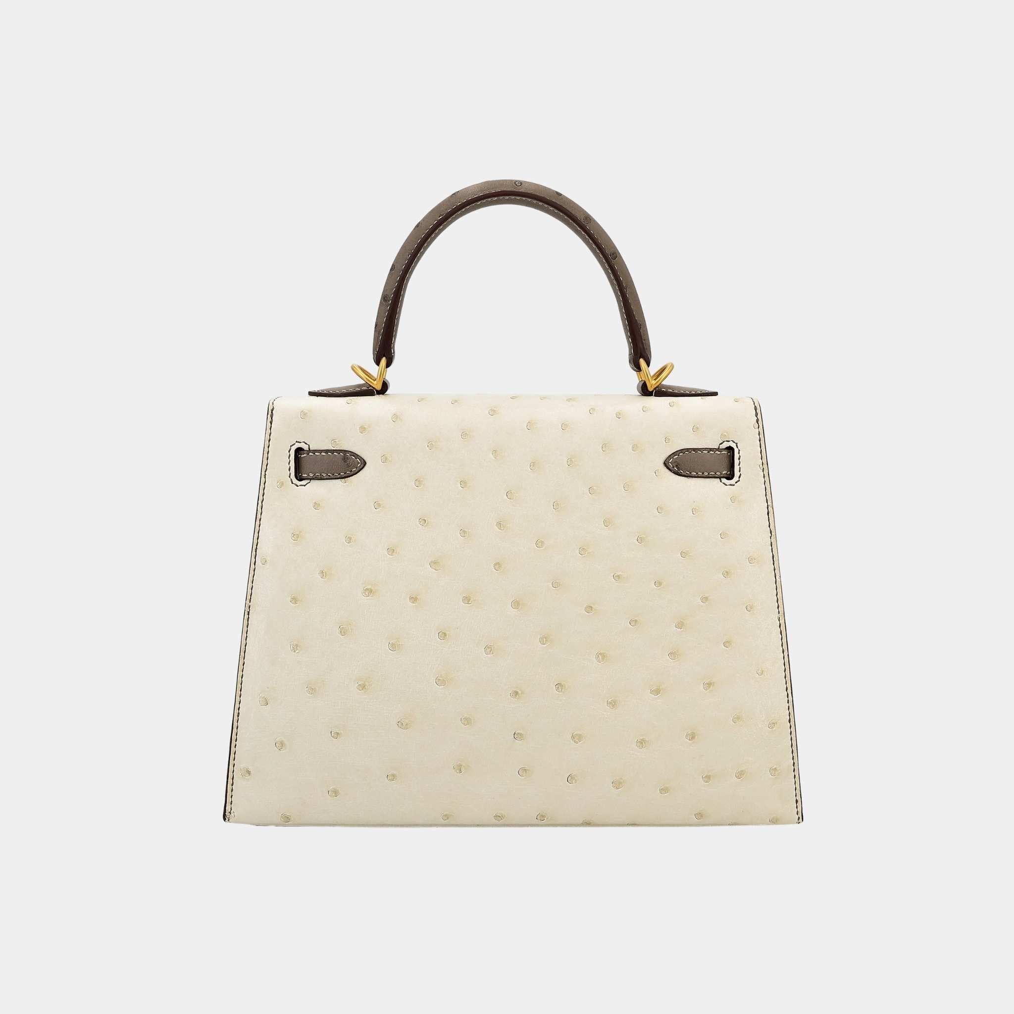 Kelly 25 HSS Sellier Ostrich Nata/Etoupe GHW