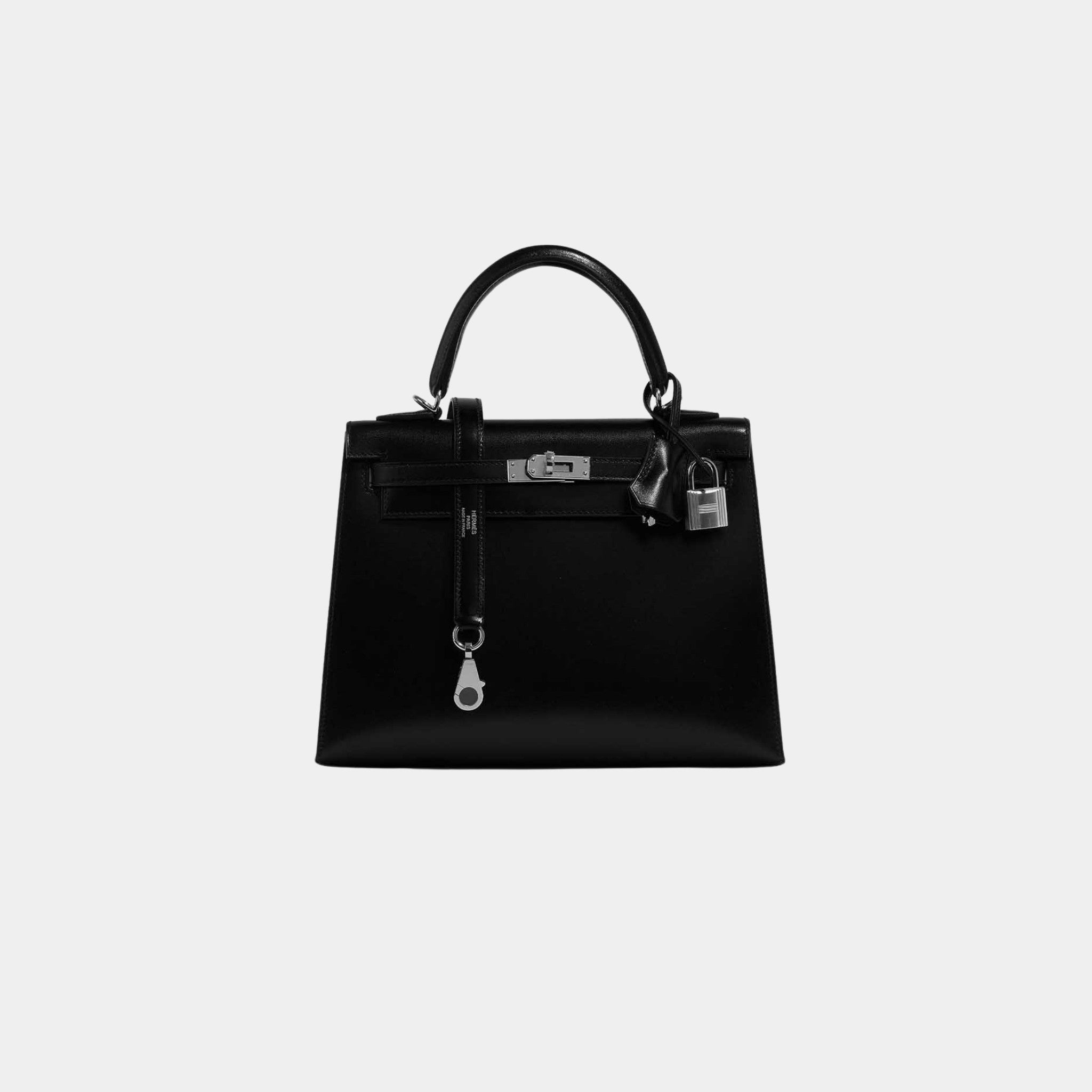 Kelly 25 Sellier Box Calf Leather Black PHW