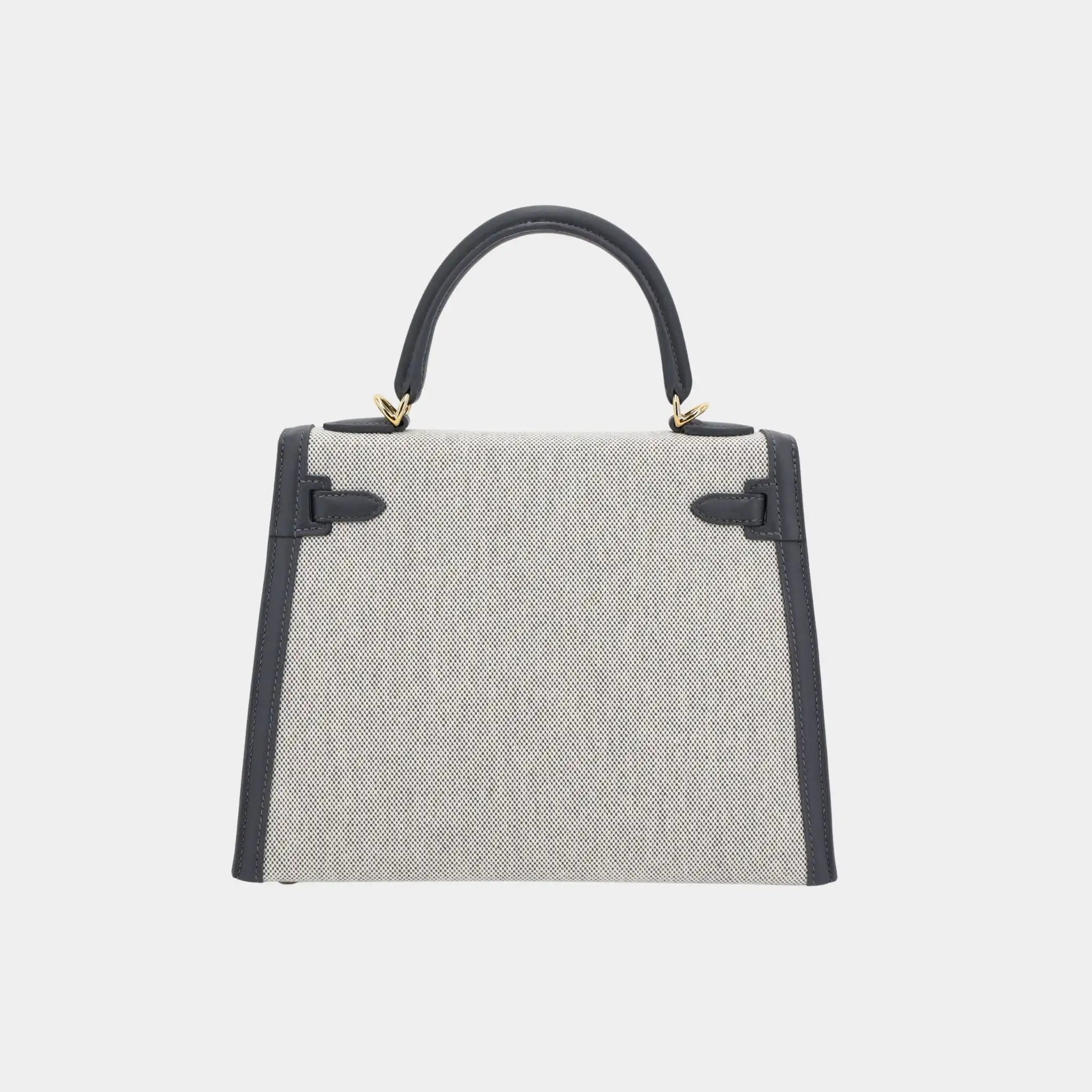 Kelly 25 Sellier Swift Toile Quadrille-Canvas Ardoise/Ecru GHW