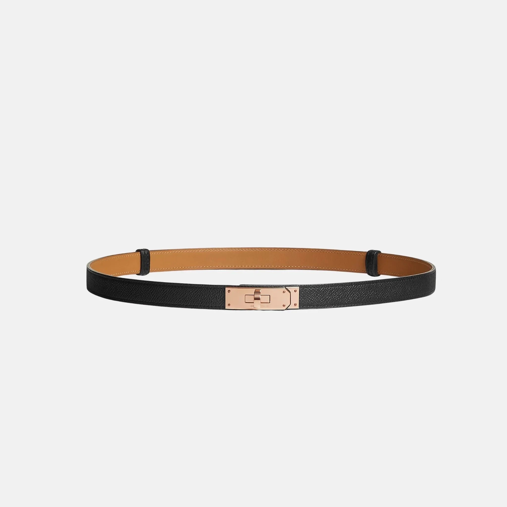 Hermes Kelly Belt 18 Epsom Calfskin in Rose Gold, Black