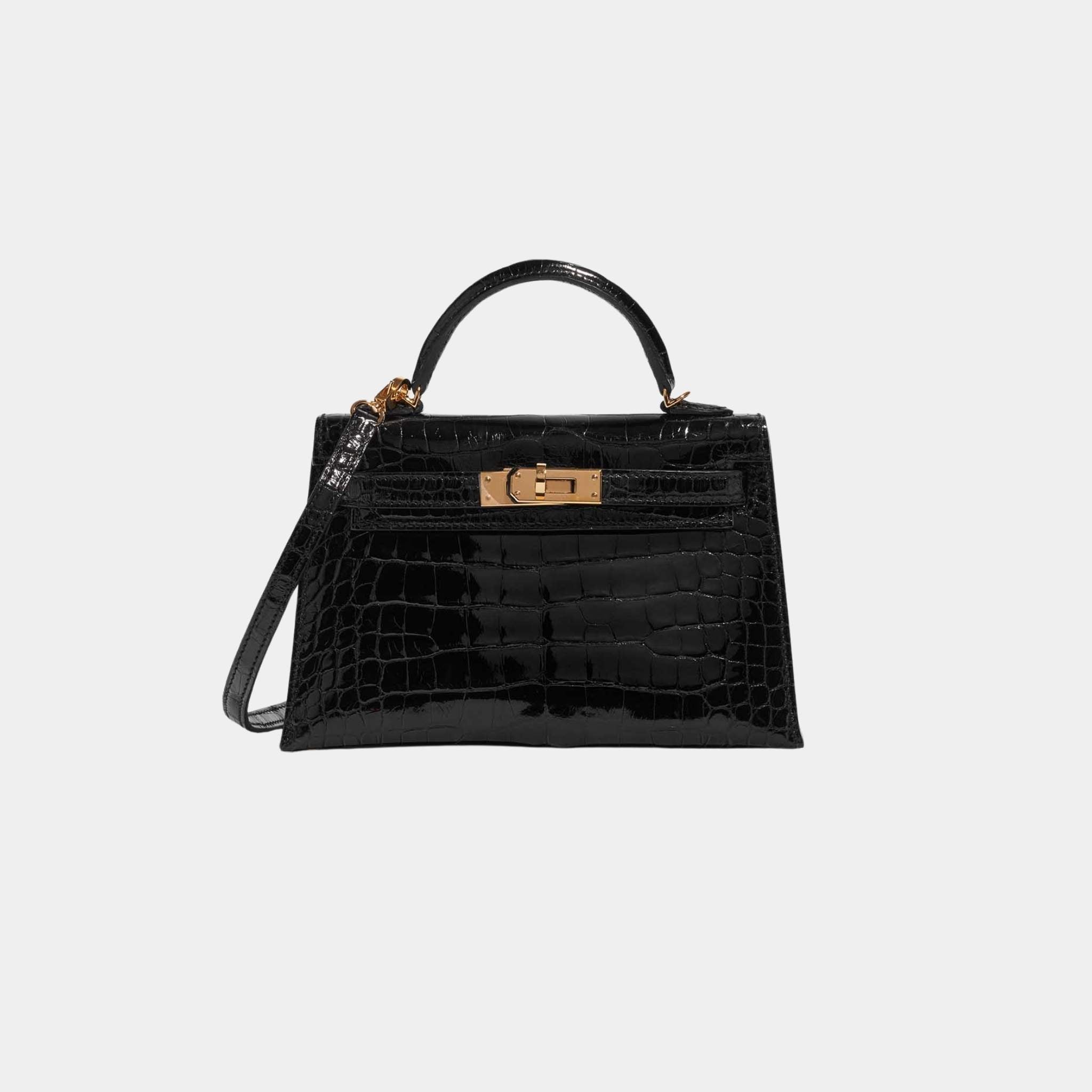 Kelly Mini II 20 Shiny Porosus Alligator Black