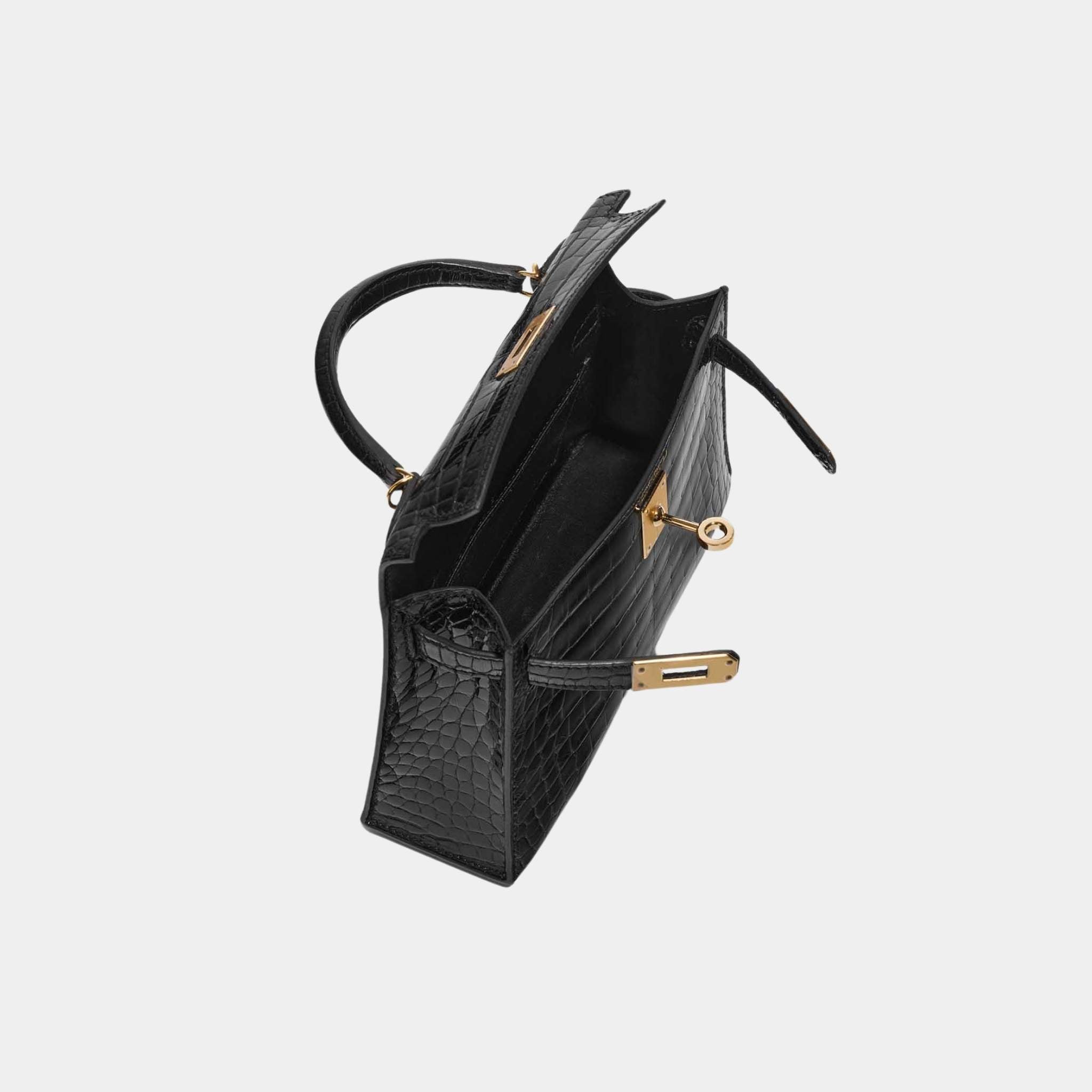 Kelly Mini II 20 Shiny Porosus Alligator Black