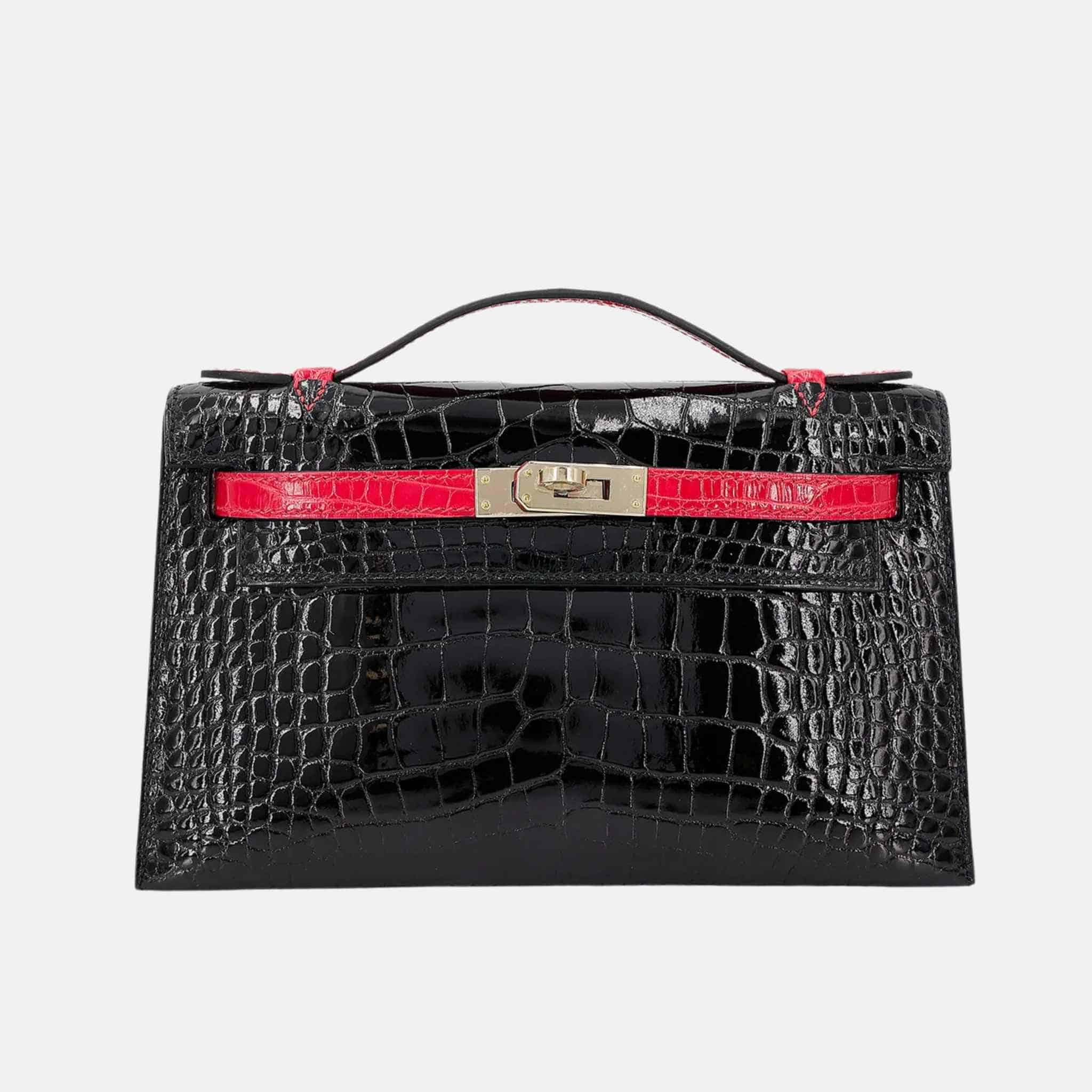 Kelly Pochette HSS Alligator Black/Geranium PHW