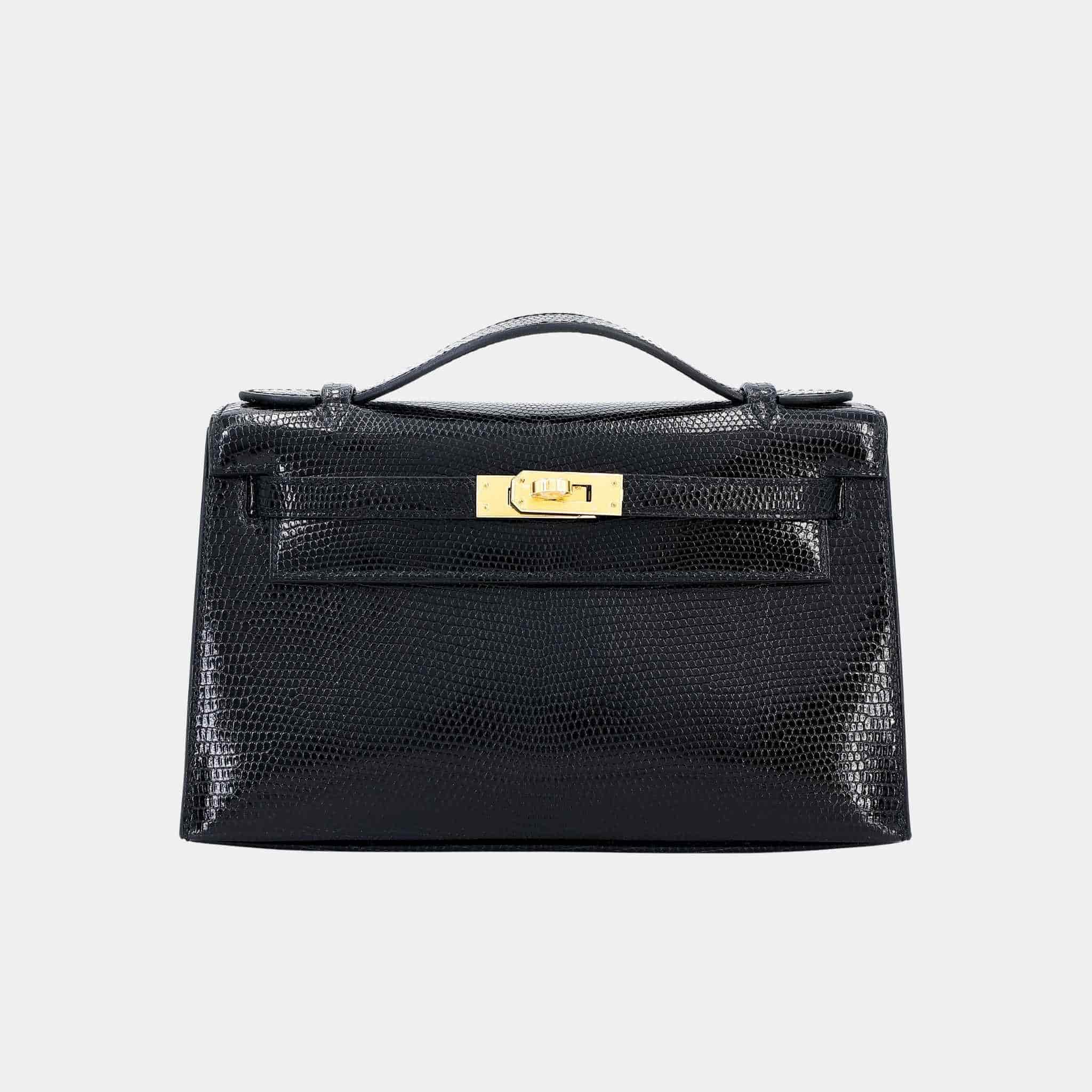 Kelly Pochette Lizard Black GHW