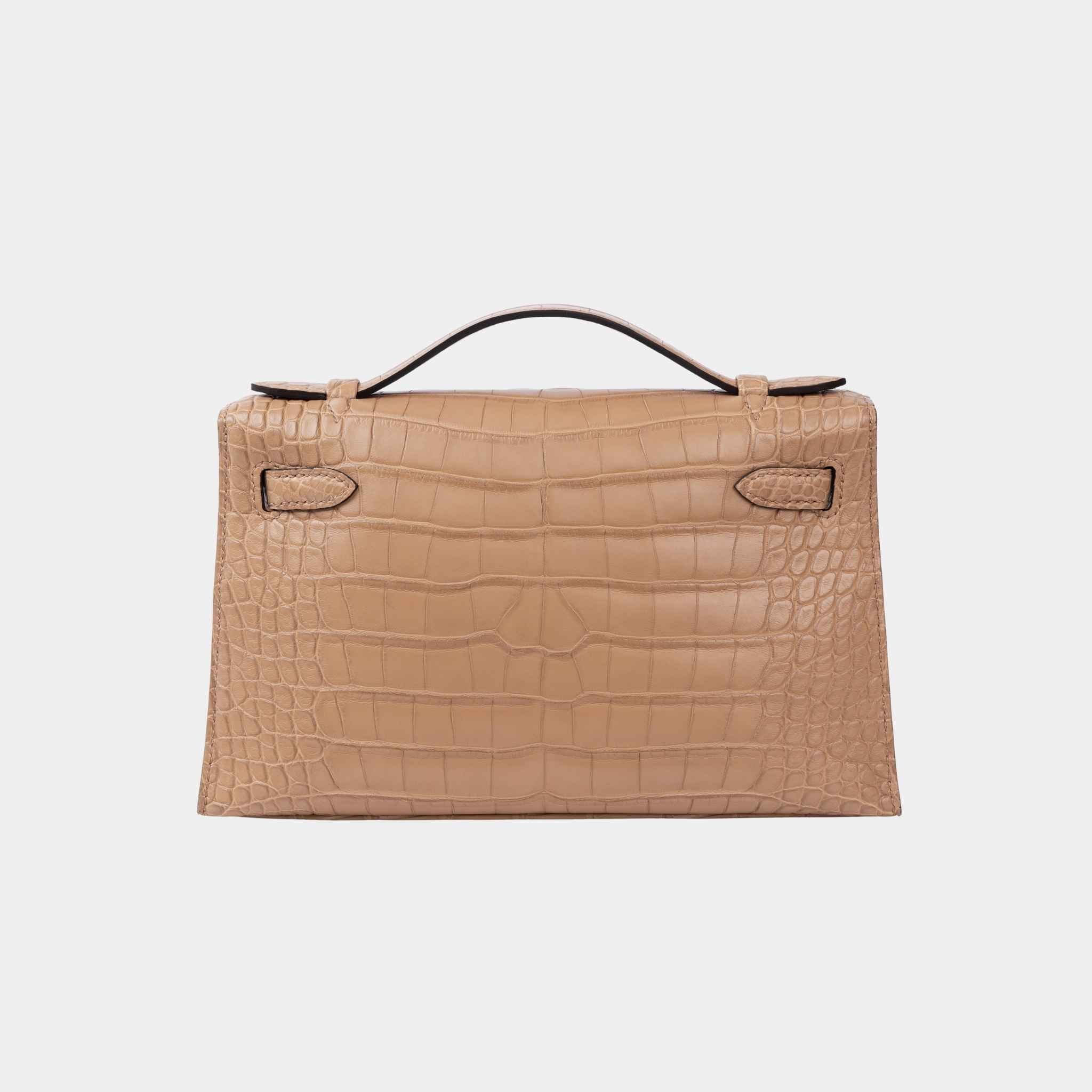Kelly Pochette Matte Alligator Chai GHW