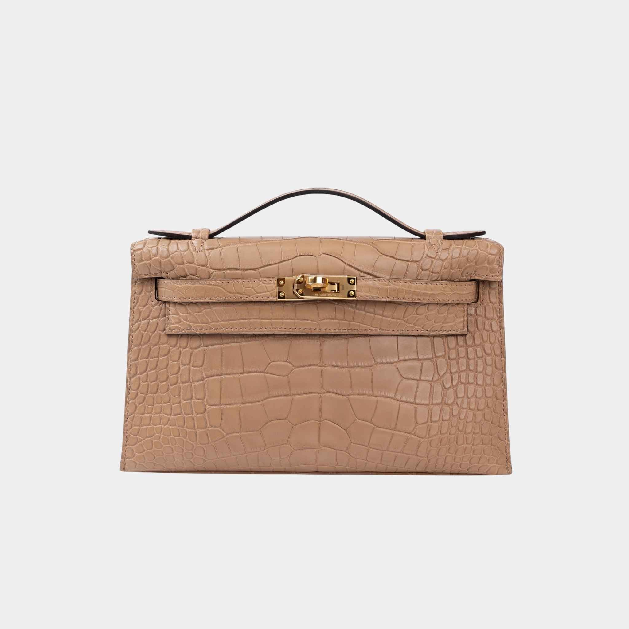 Kelly Pochette Matte Alligator Chai GHW