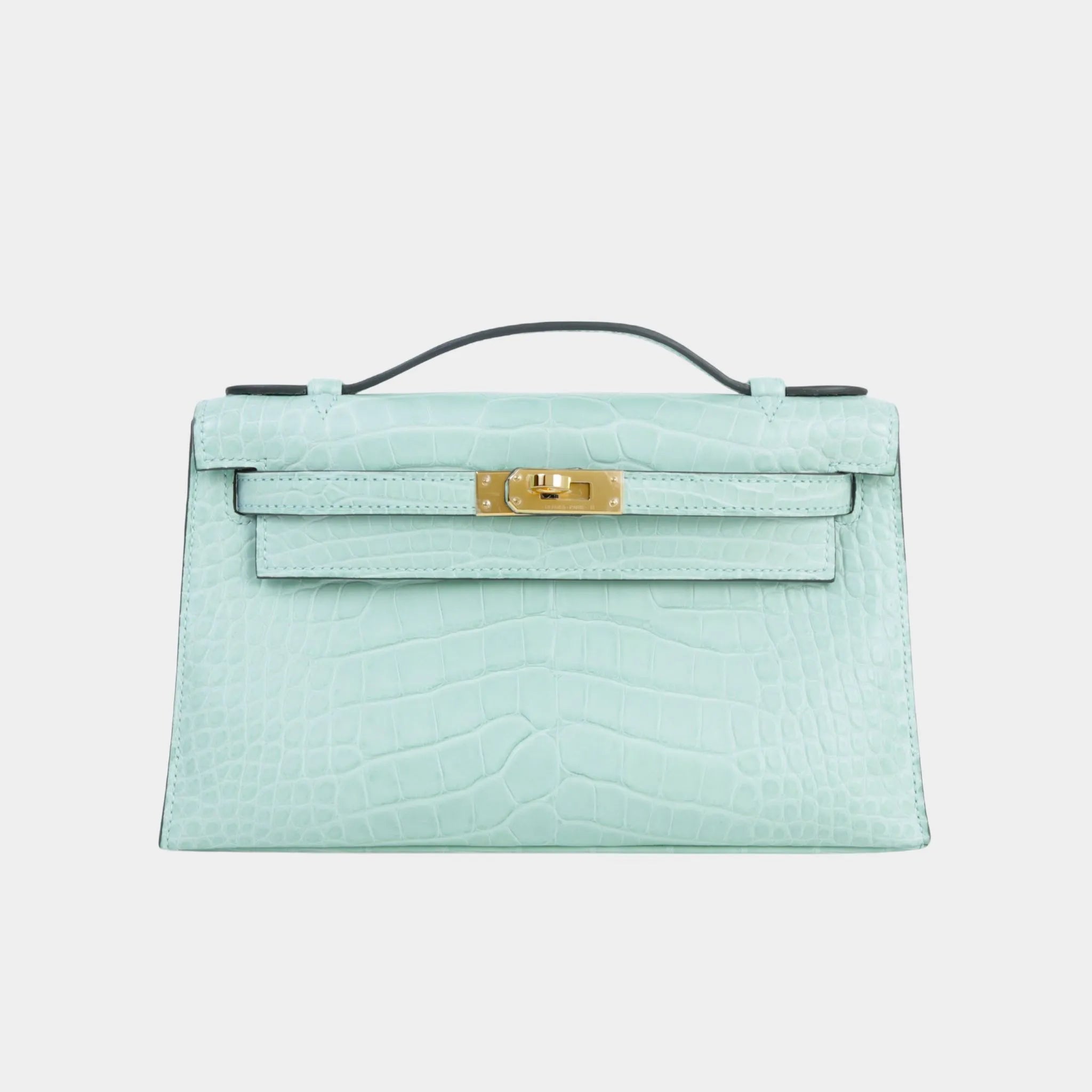 Kelly Pochette Matte Alligator Vert D’Eau GHW