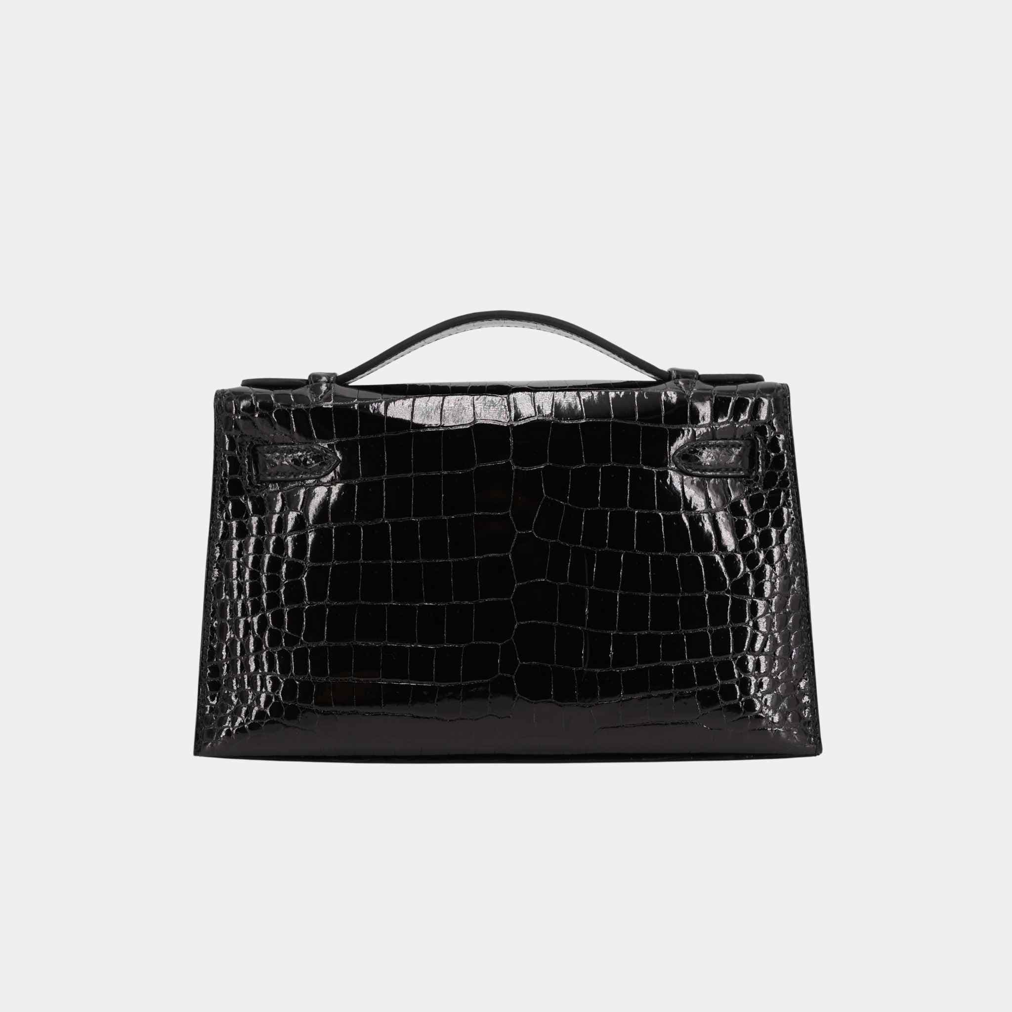 Kelly Pochette Porosus Crocodile Black GHW