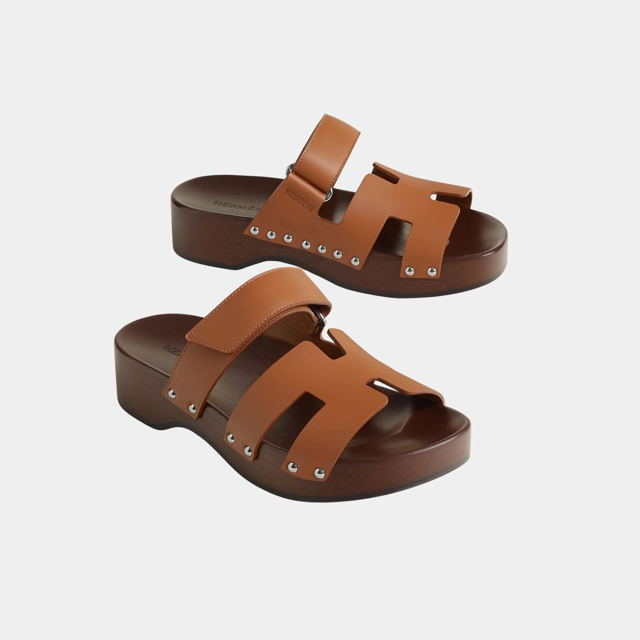 Hermes Kos Clogs in Calfskin, Naturel, Front