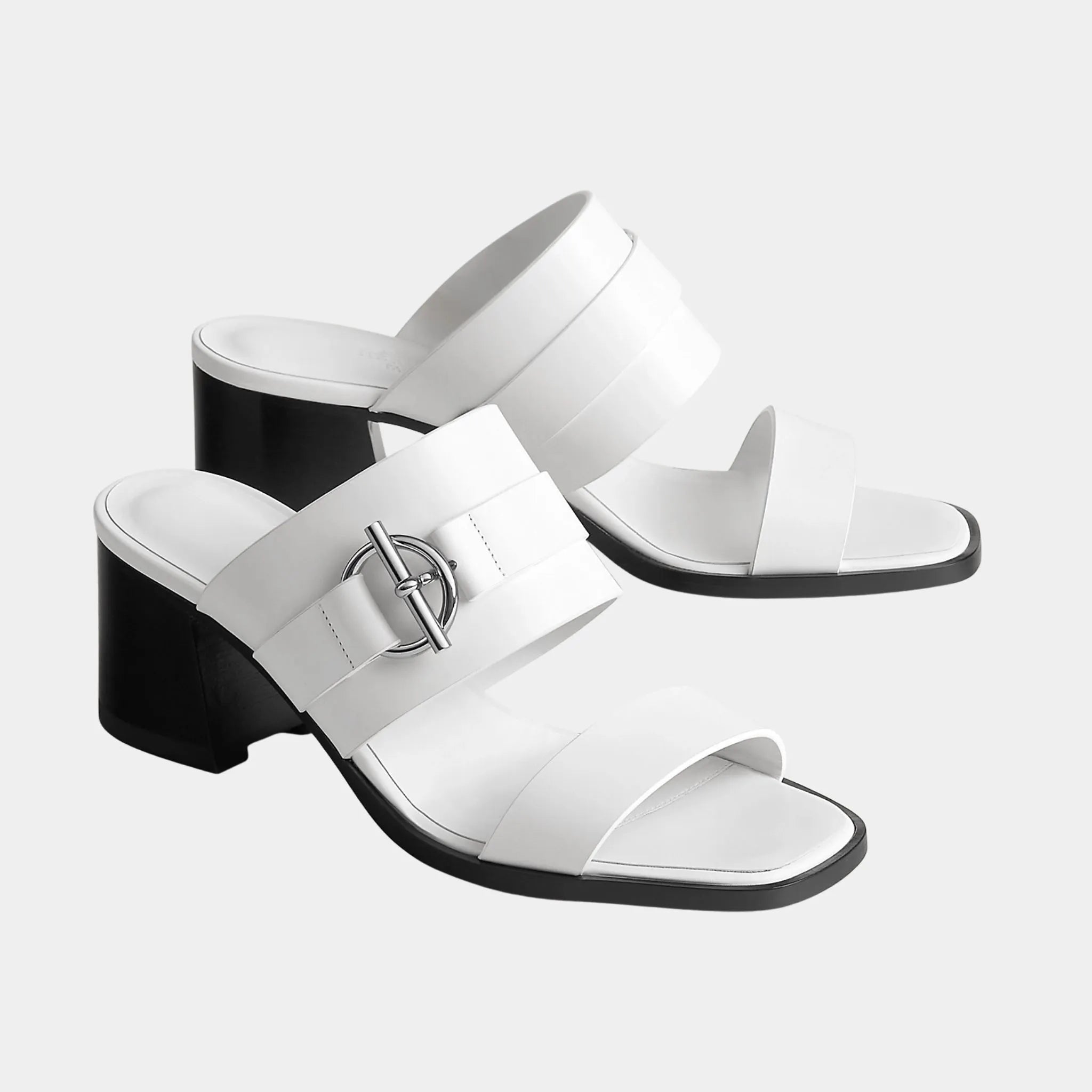 Hermes Kute 60 Heeled Sandals in Calfskin, Blanc, Front