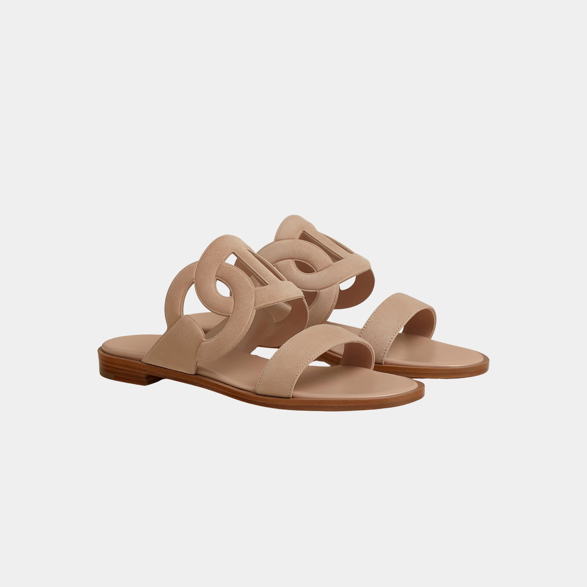 Hermes Lagoon Sandals Two-tone Suede Goatskin, Beige Perlino, Front