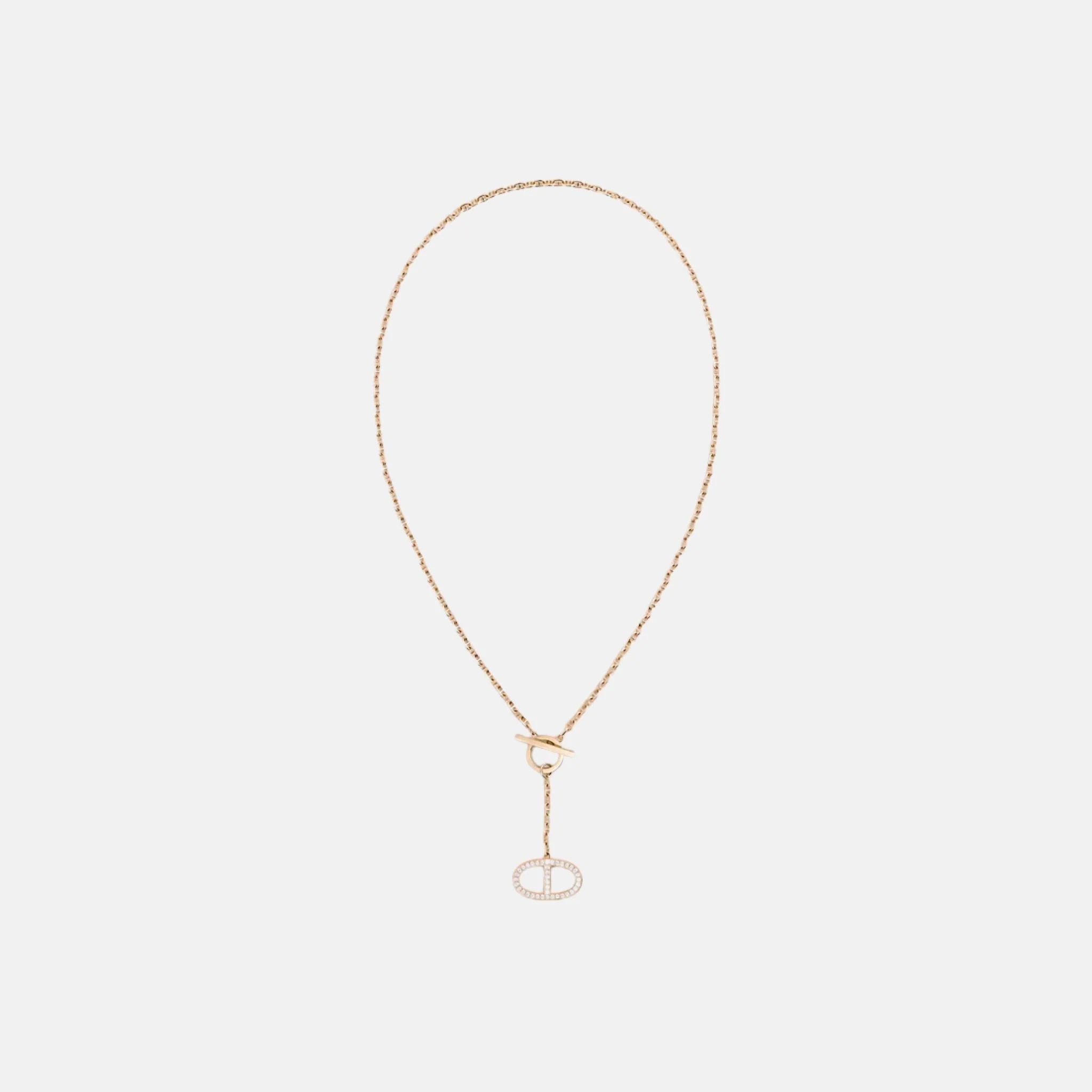 Large Contour Anchor Chain Pendant Rose Gold Diamond