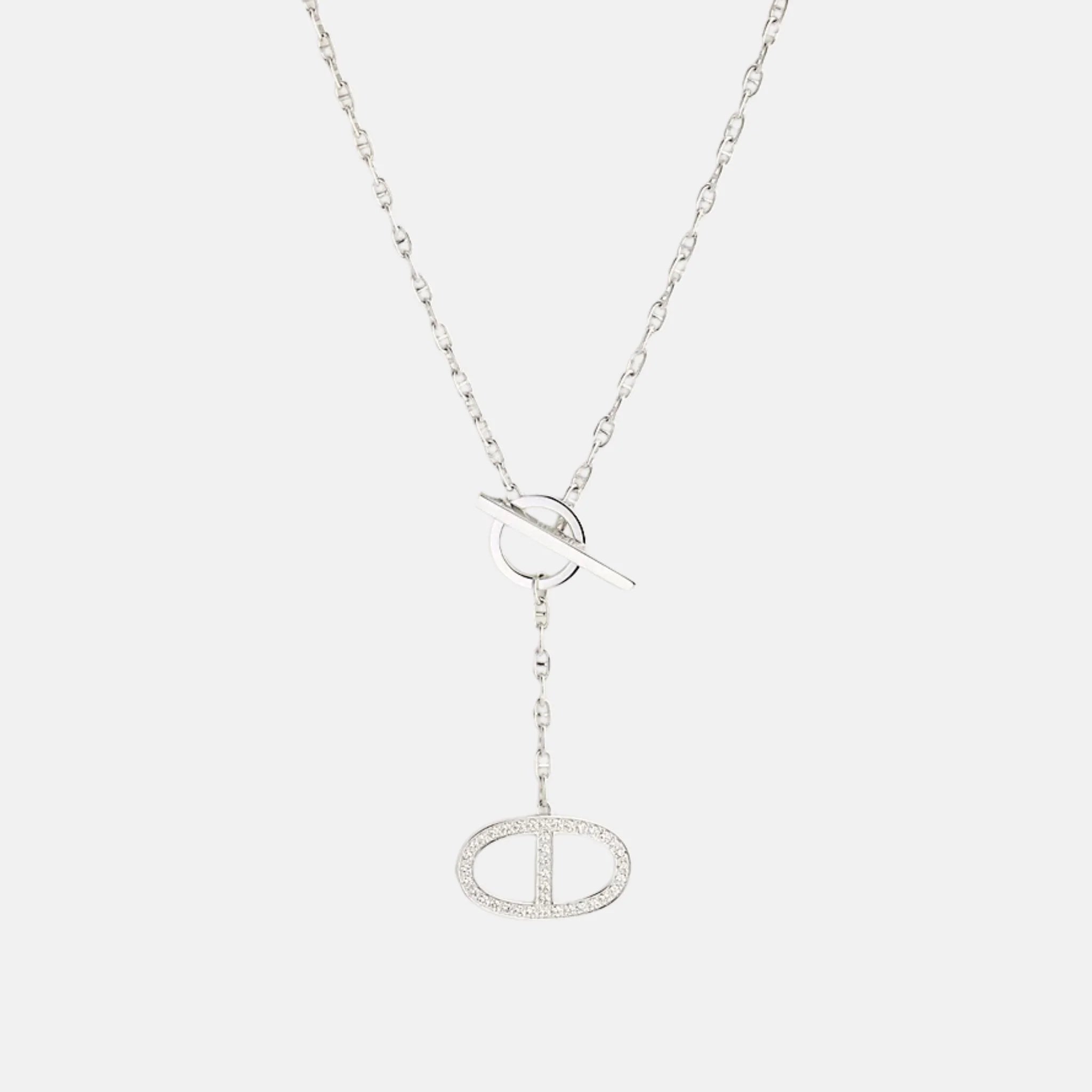 Large Contour Anchor Chain Pendant White Gold Diamond