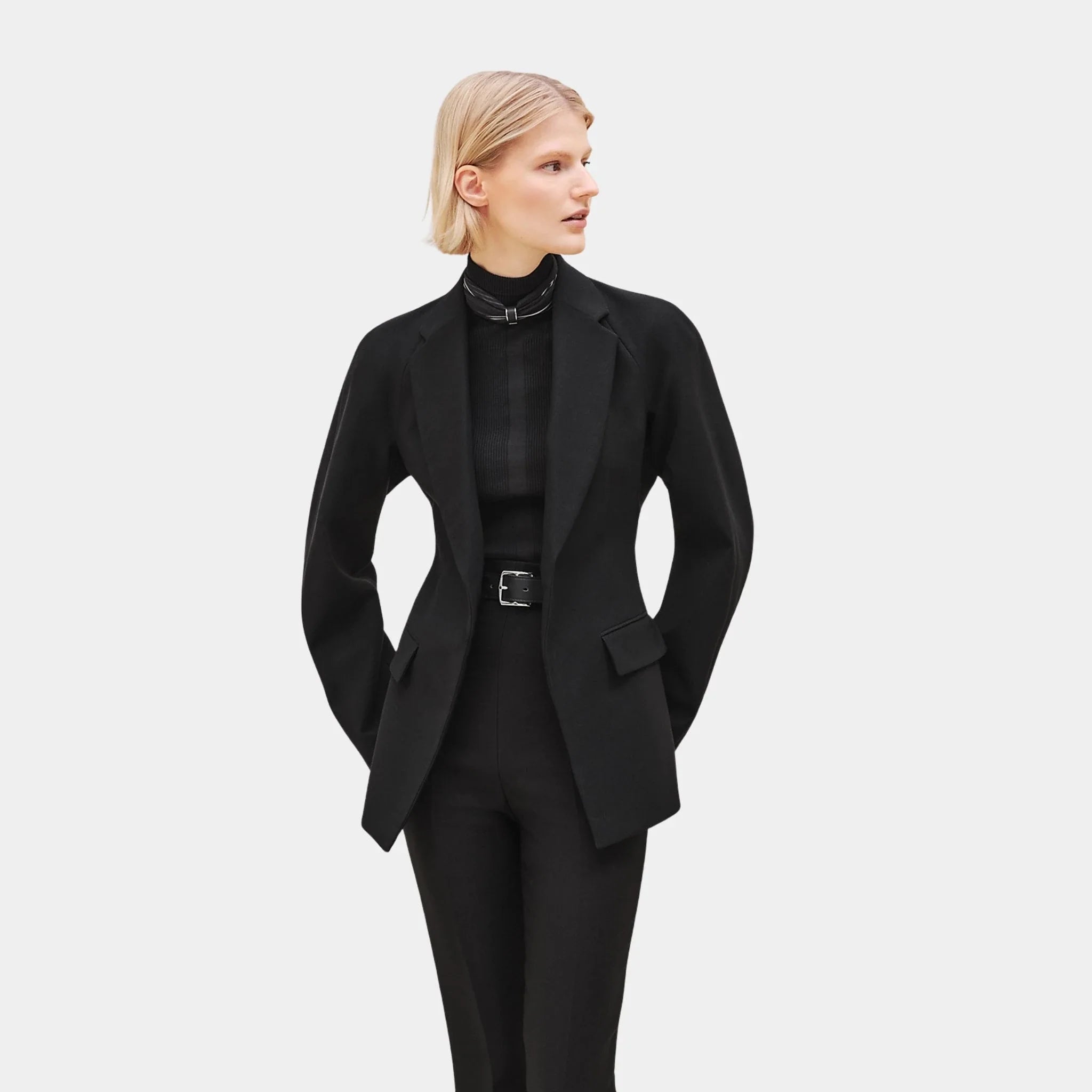 Hermes Leather Detail Tipped Jacket, Noir, Front