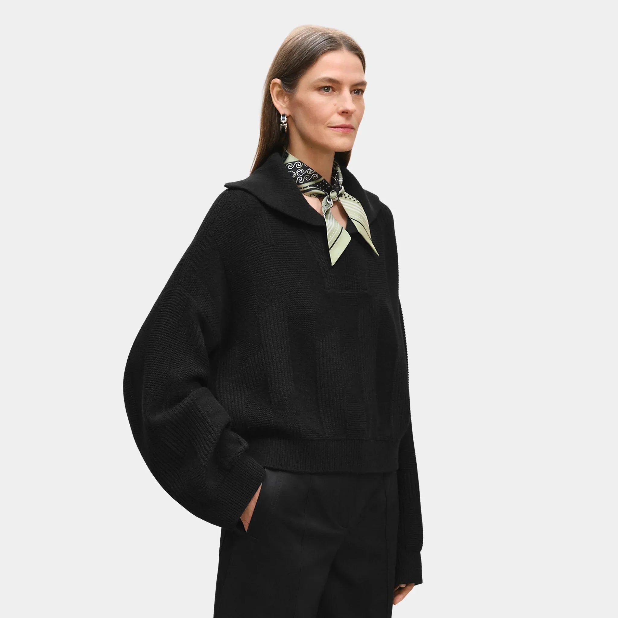 Hermes Long-sleeved H Pattern Sweater, Noir, Front