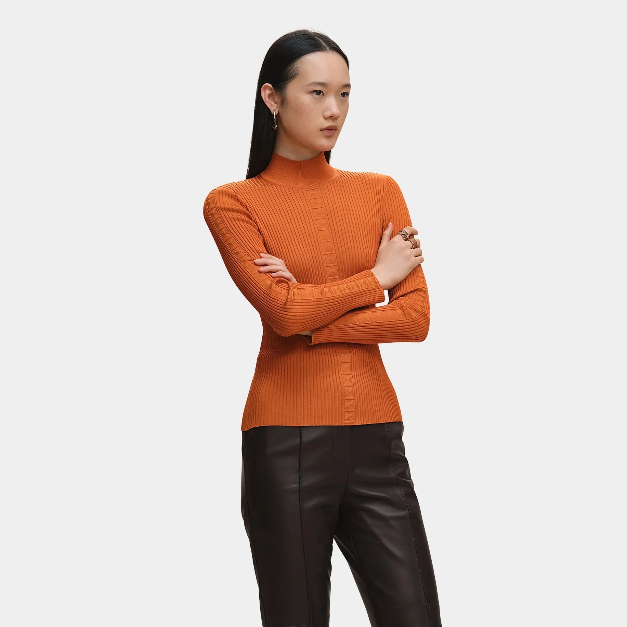 Hermes Long-sleeved Sweater in Shiny Silk Knit, Orange Tangerine, Front