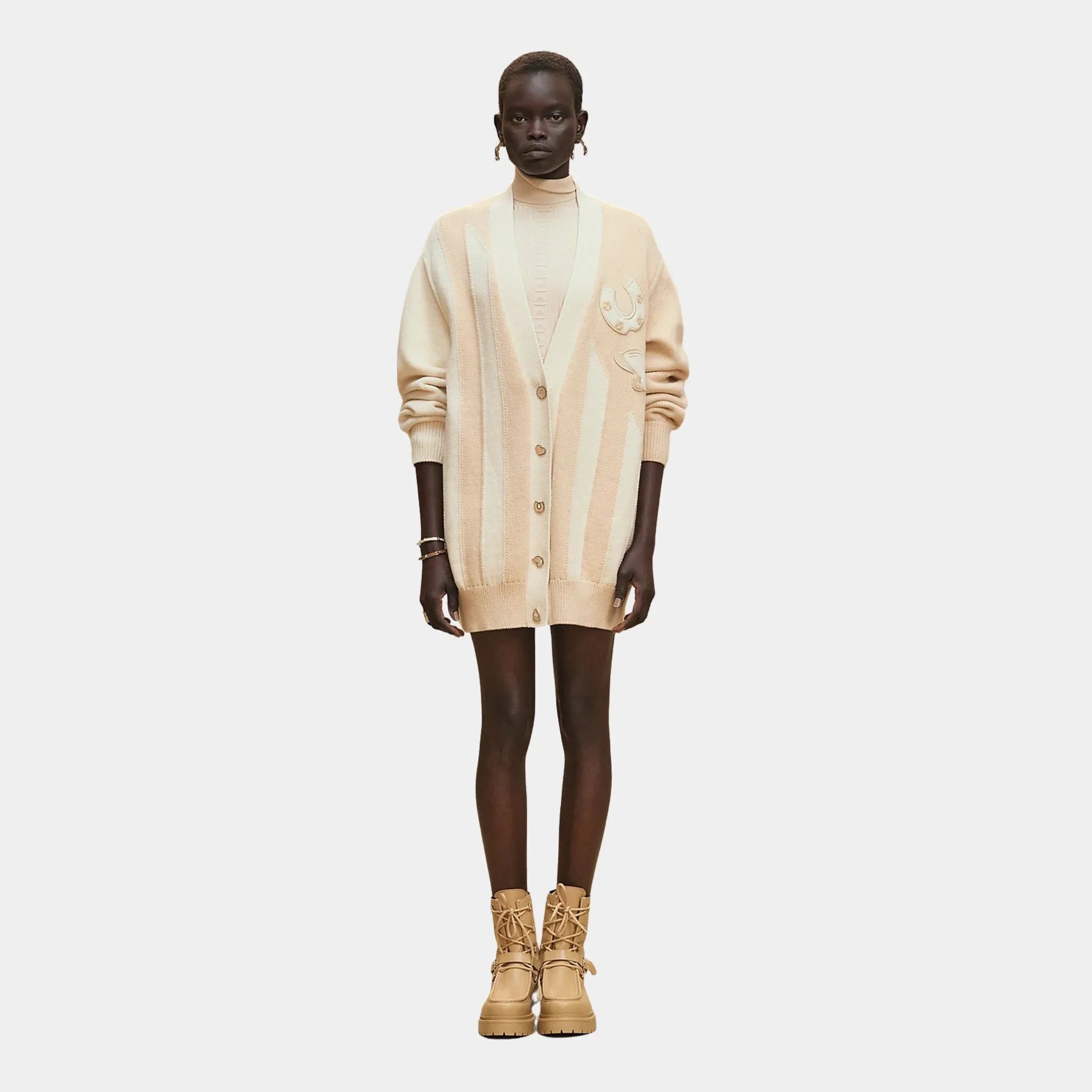 Long-sleeve Long Cardigan in Thick Bicolor Cotton