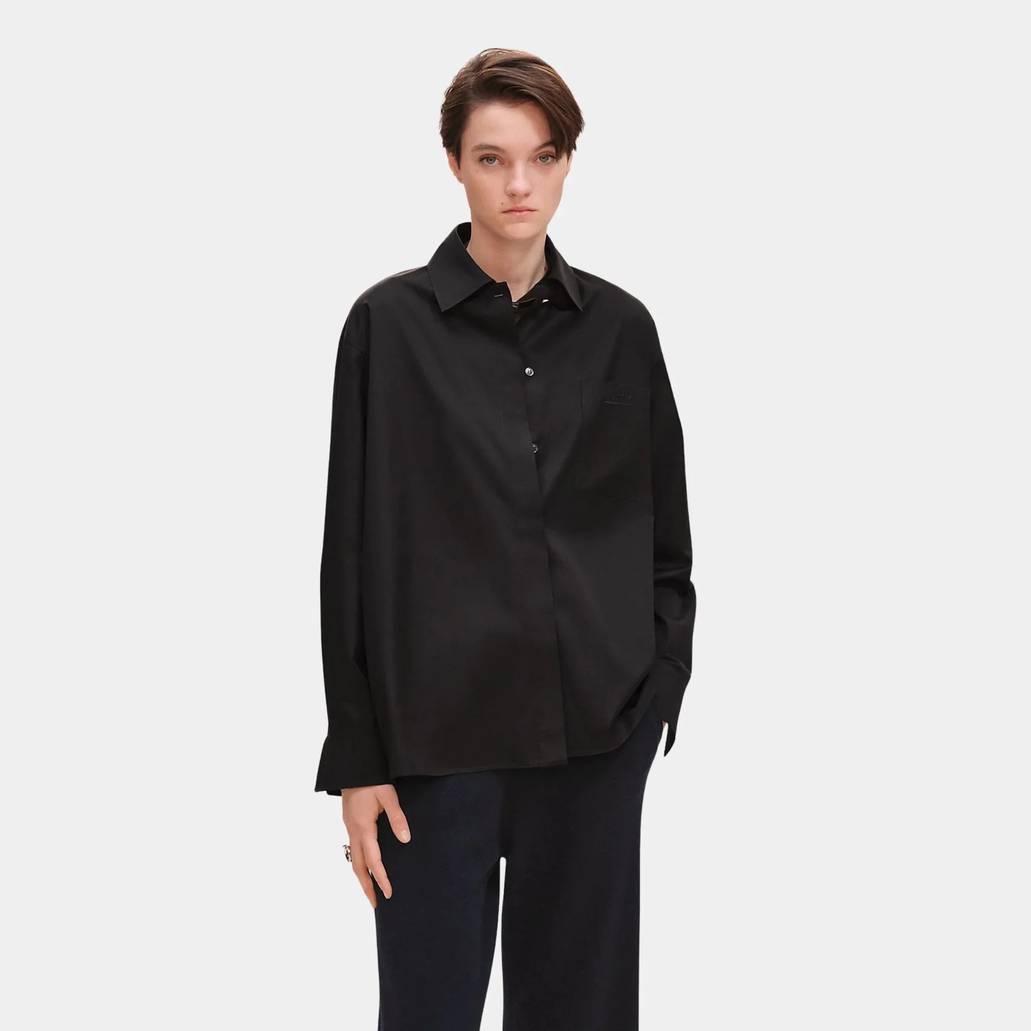 Hermes Loose-fitting Cotton Twill Shirt, Noir, Front