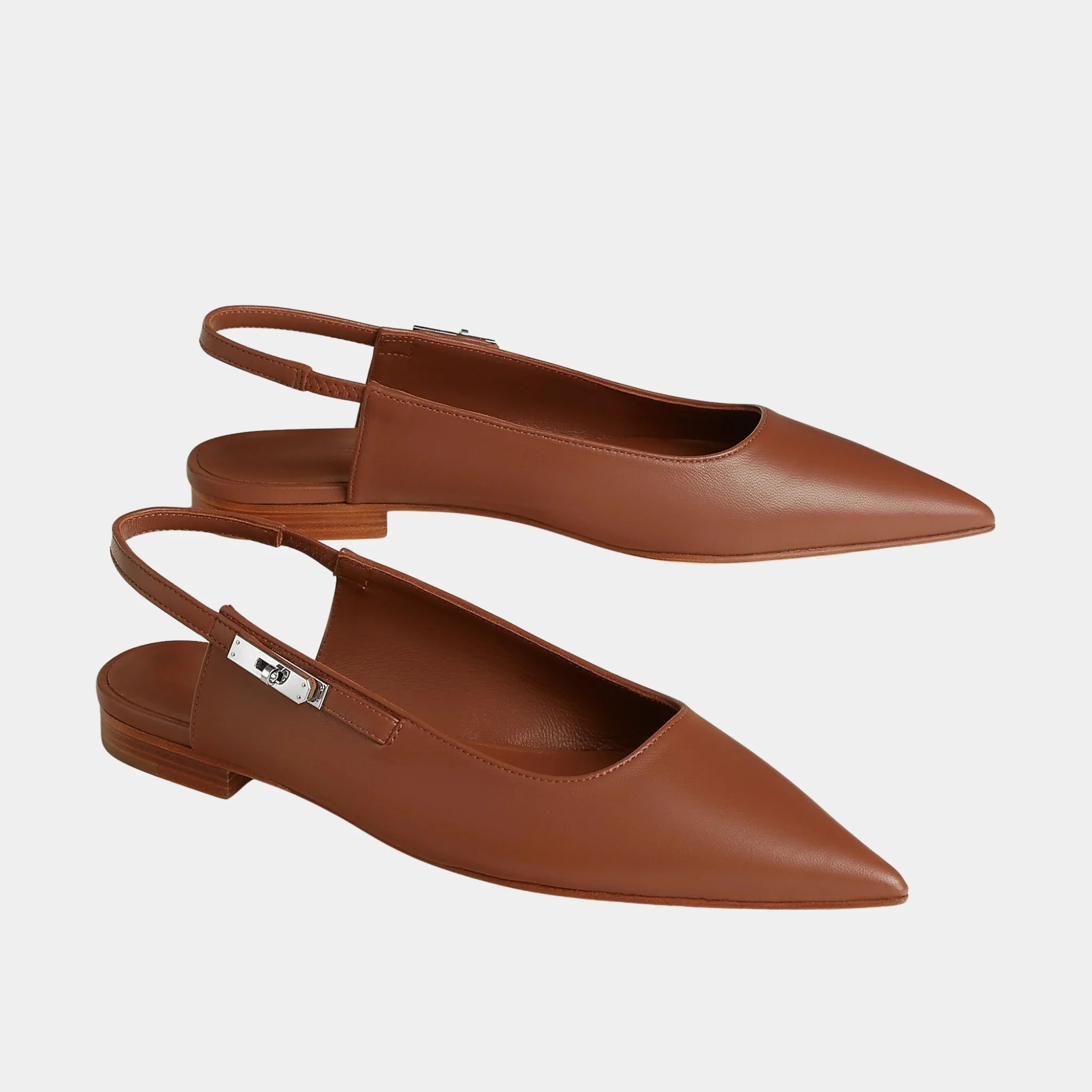 Hermes Lovely Slingbacks in Nappa Leather, Naturel, Front