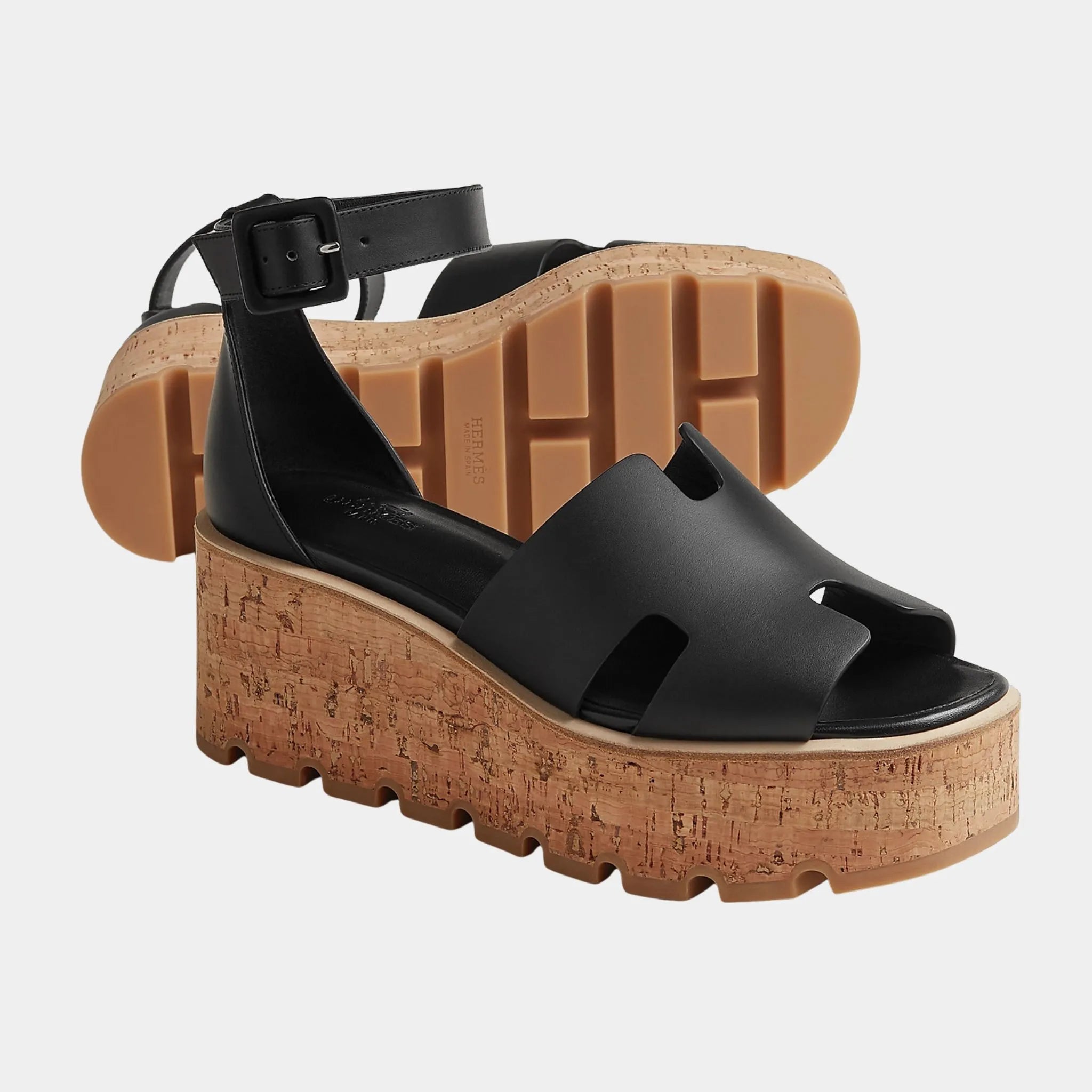 Hermes Luce 30 Sandal in Calfskin, Noir, Front