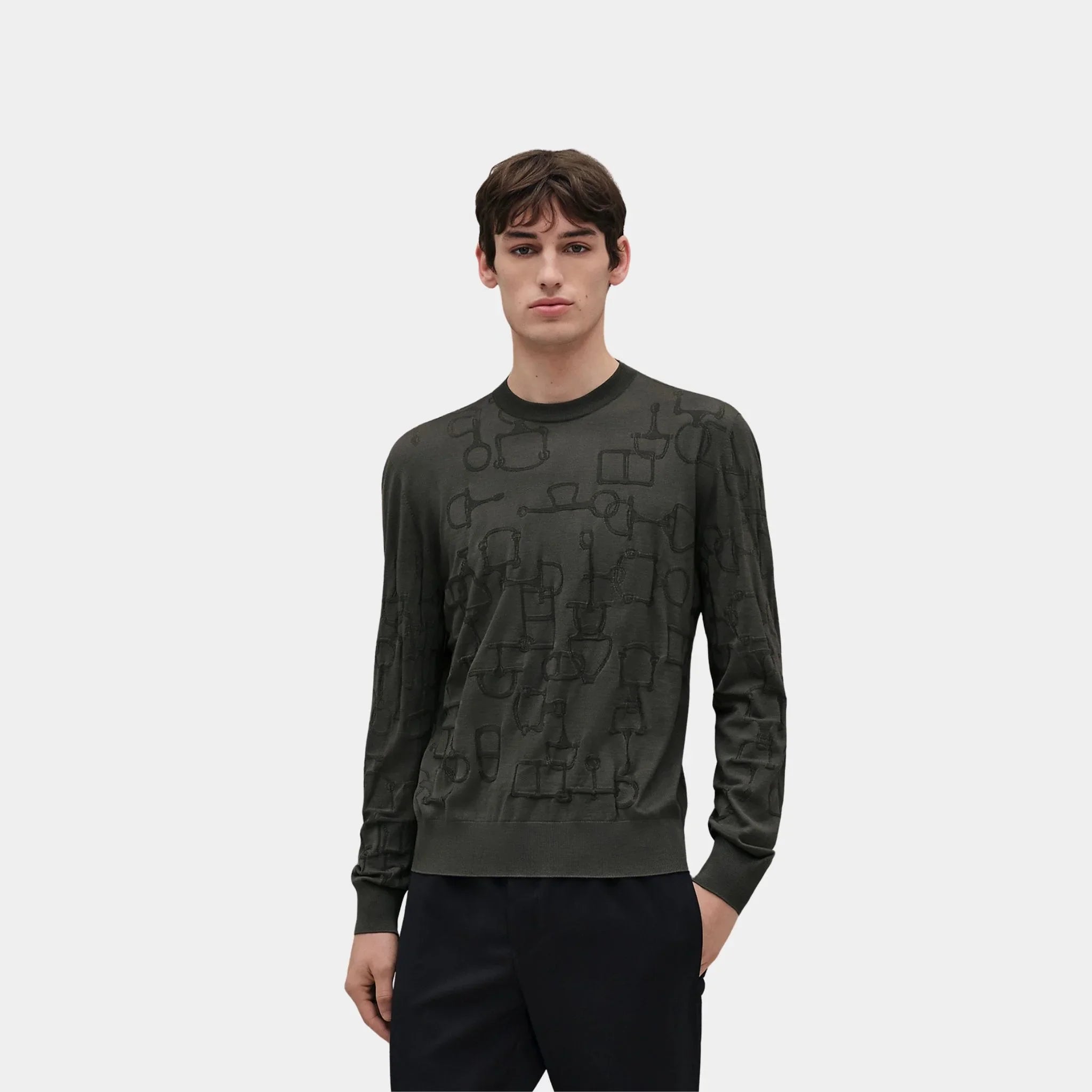 Hermes Méli-Mors Intégrale Round Neck Sweater, Bronze, Front