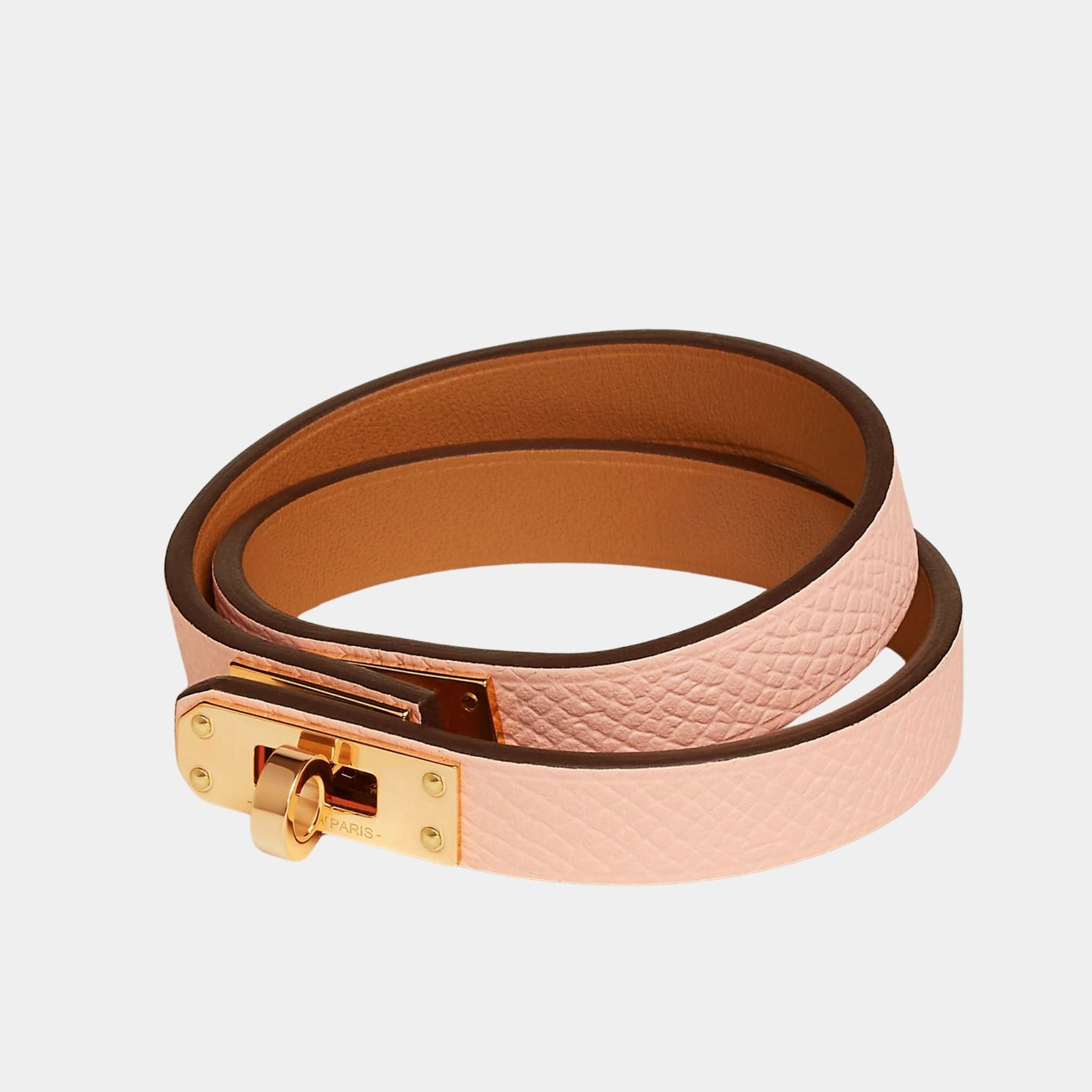 Hermes Mini Kelly Double Tour Bracelet Swift Calfskin, Rose Eglantine