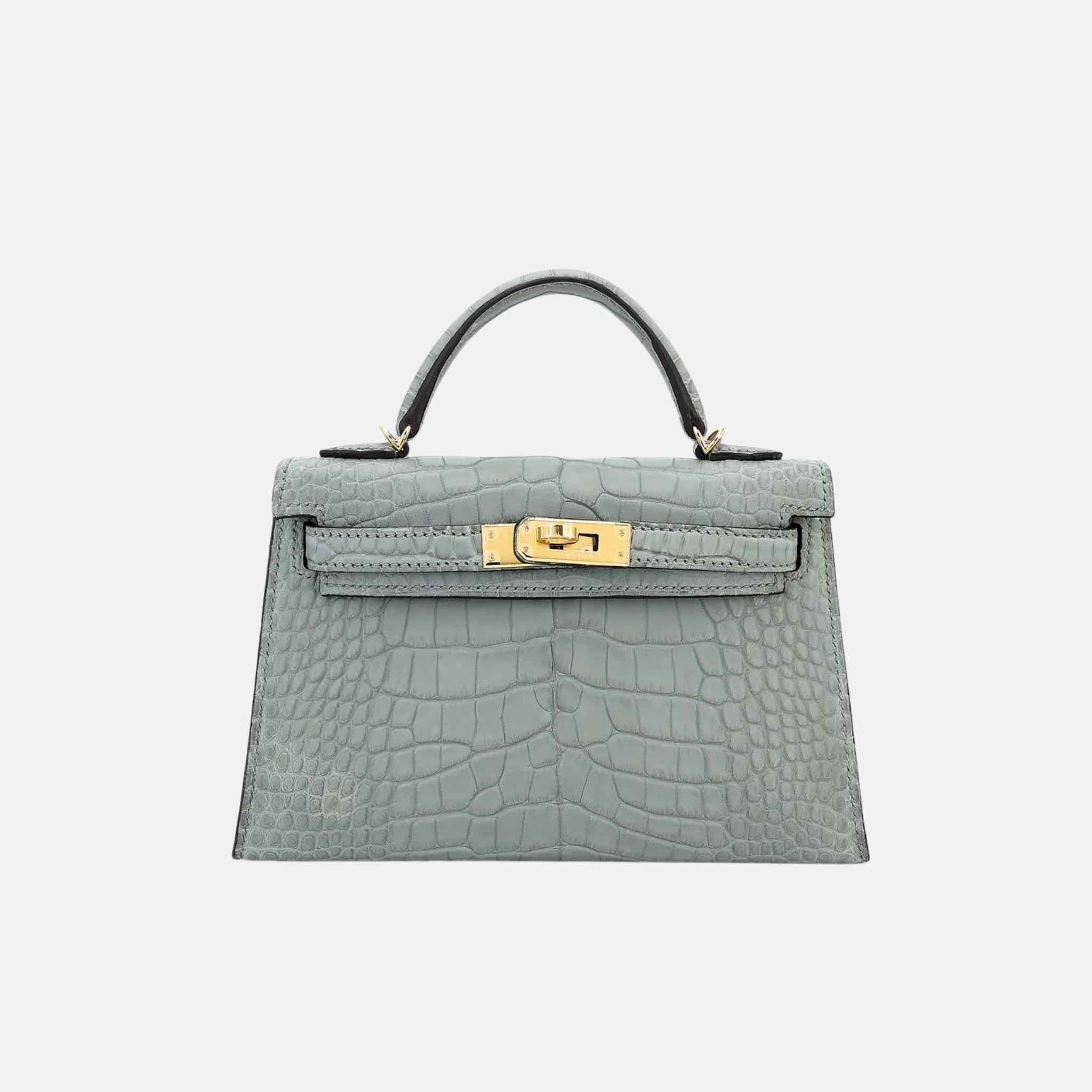 Mini Kelly Matte Alligator Gris Ciment GHW