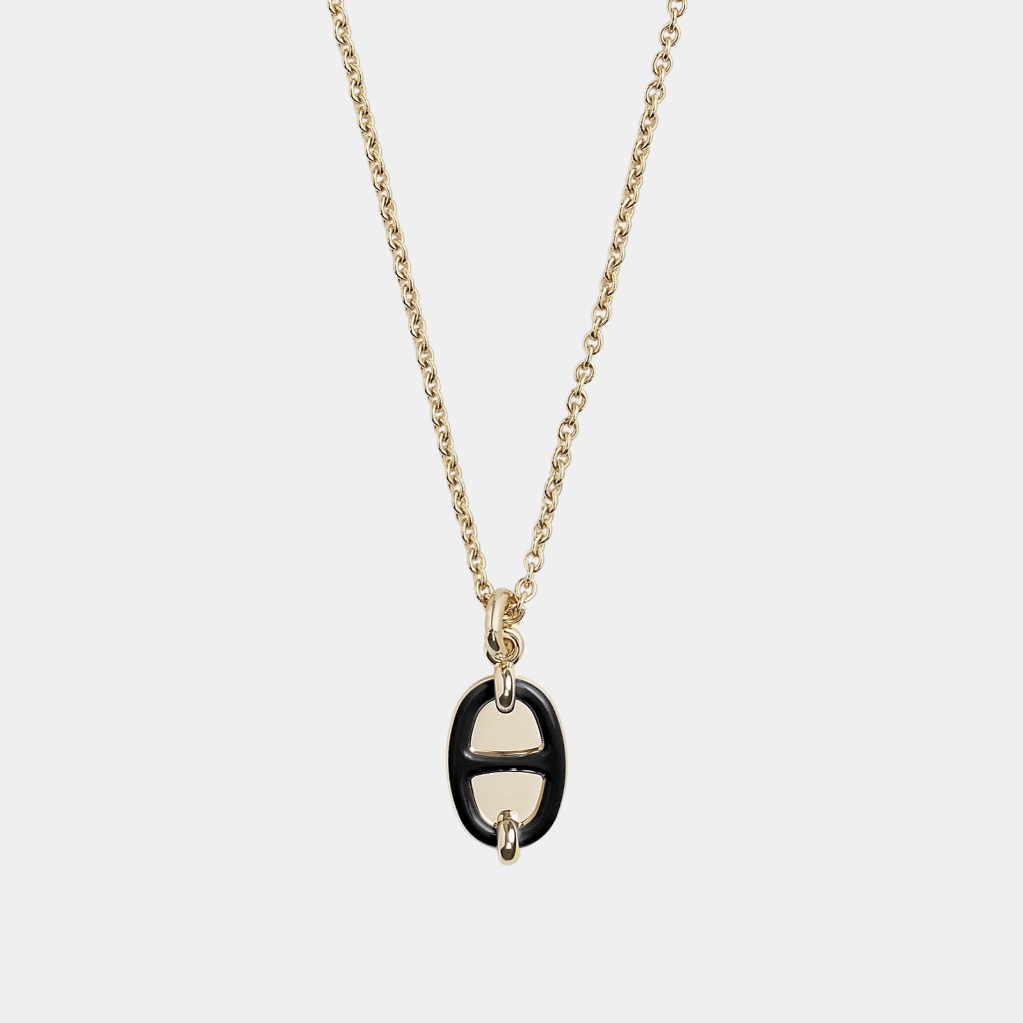 Hermes Mini Maillon Pendant Small Model Gold Plated, Noir