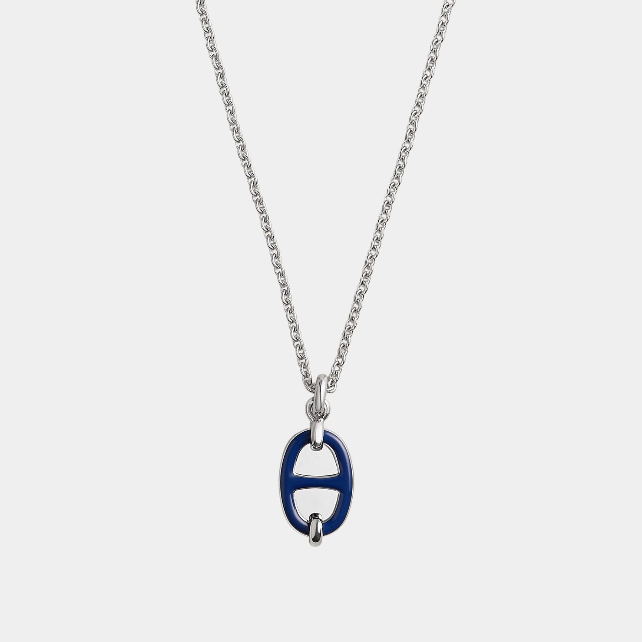 Hermes Mini Maillon Pendant Small Model Palladium Plated, Bleu Saphir
