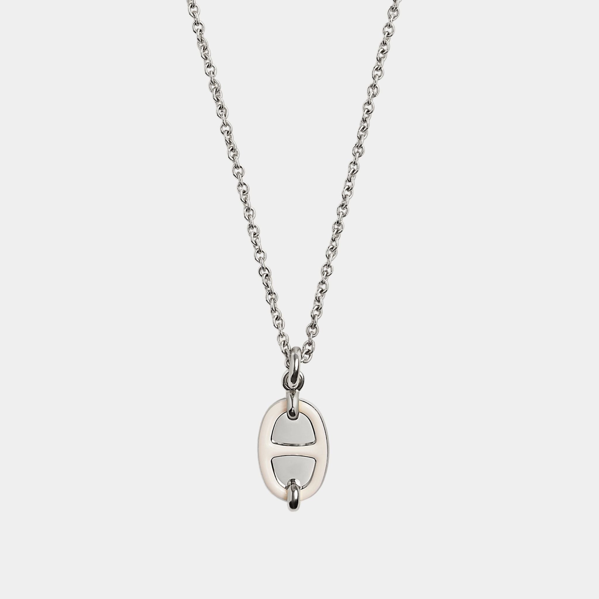 Hermes Mini Maillon Pendant Small Model Palladium Plated, Creme