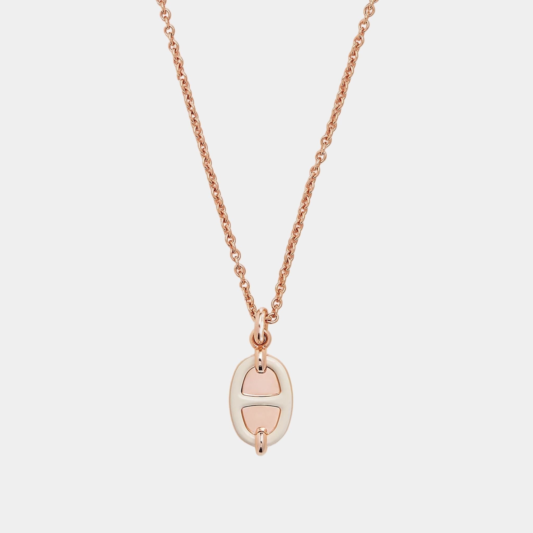 Hermes Mini Maillon Pendant Small Model Rose Gold Plated, Creme, Close