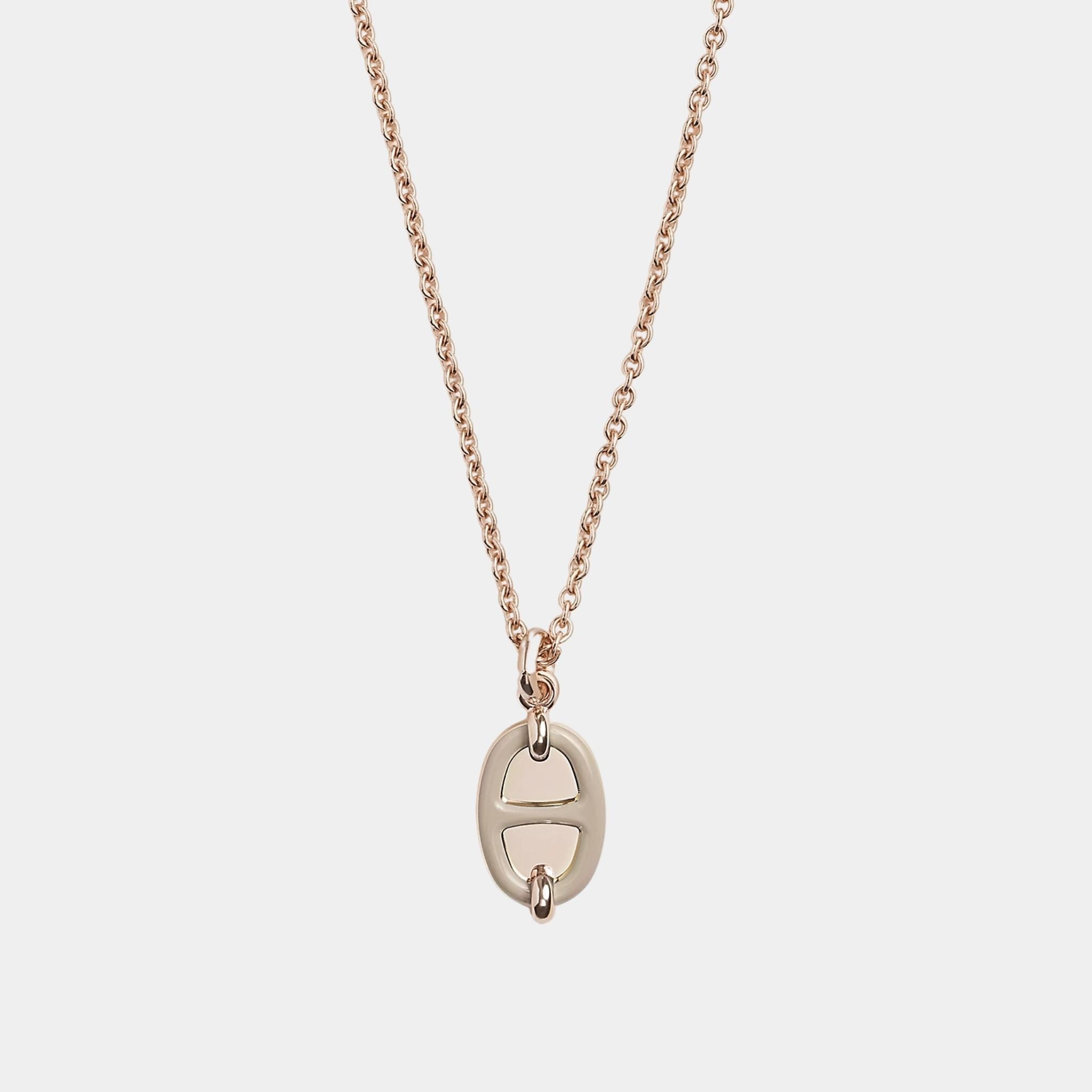 Hermes Mini Maillon Pendant Small Model Rose Gold Plated, Marron Glace, Close