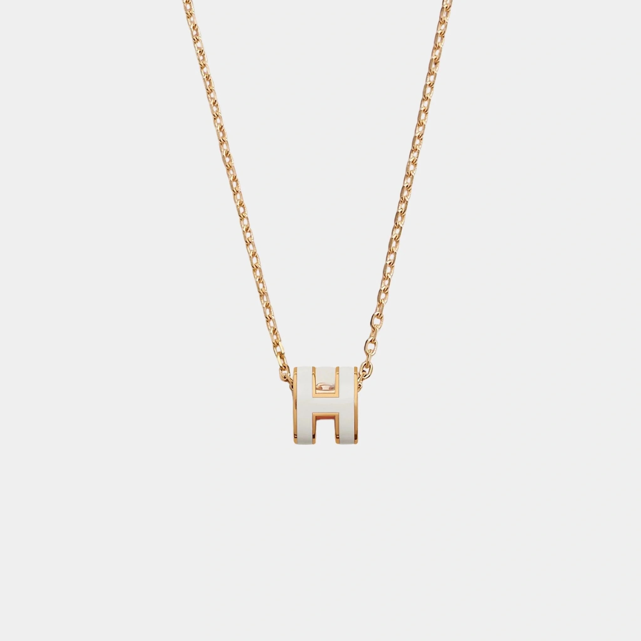 Hermes Mini Pop H Pendant Gold Plated, Blanc