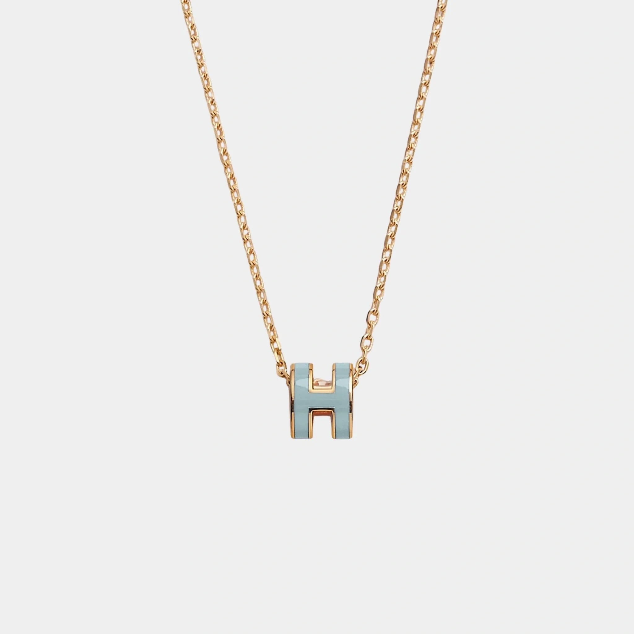 Hermes Mini Pop H Pendant Gold Plated, Bleu Polaire