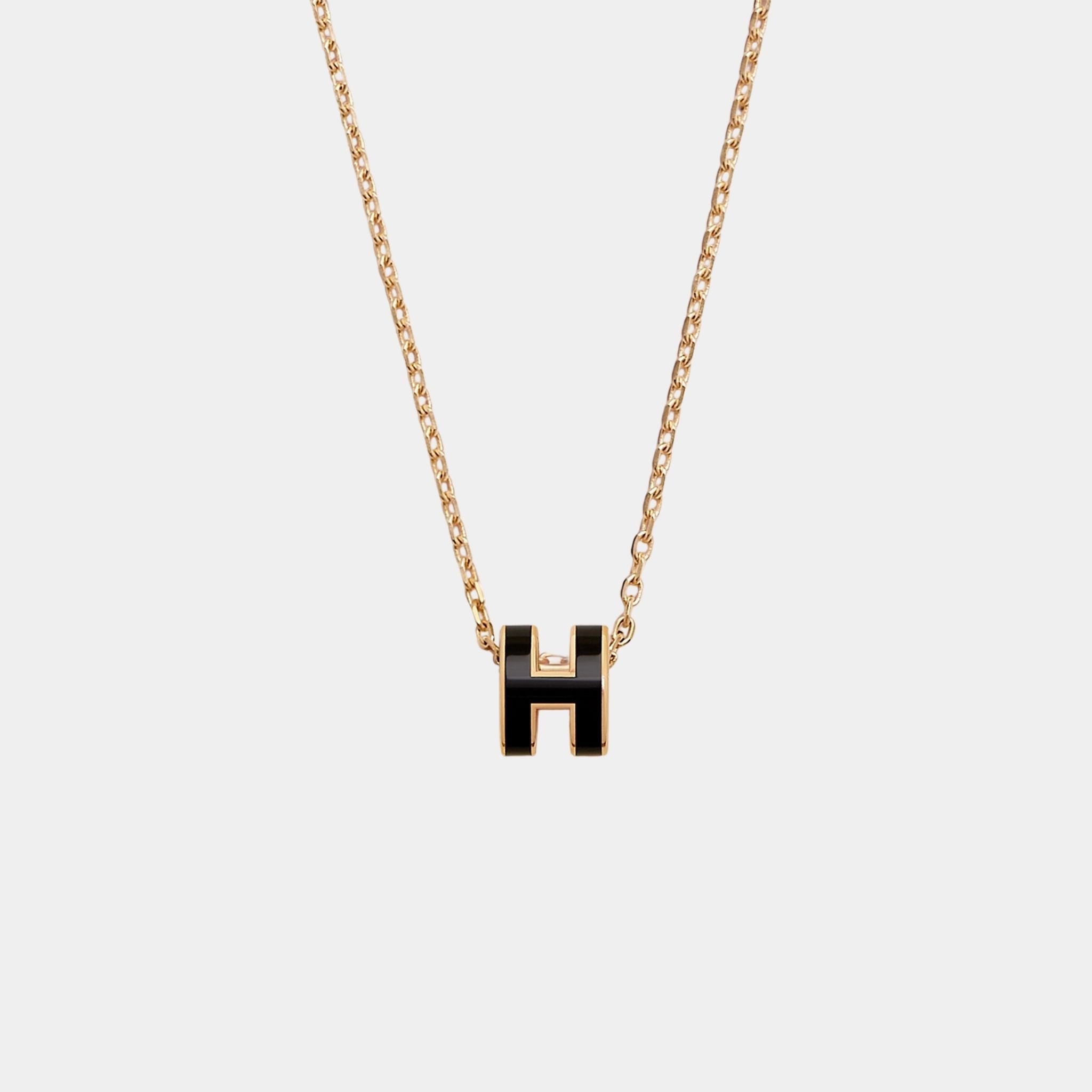 Hermes Mini Pop H Pendant Gold Plated, Noir
