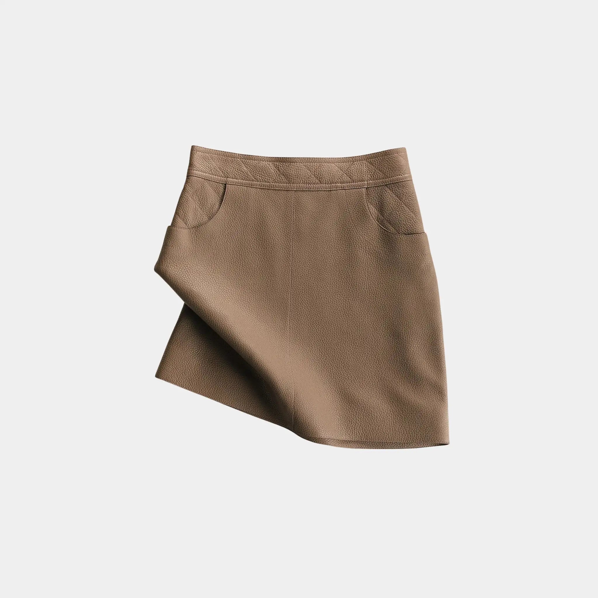 Hermes Mini Skirt in Washed Deer with Quilted Detail, Gris Etoupe, Front